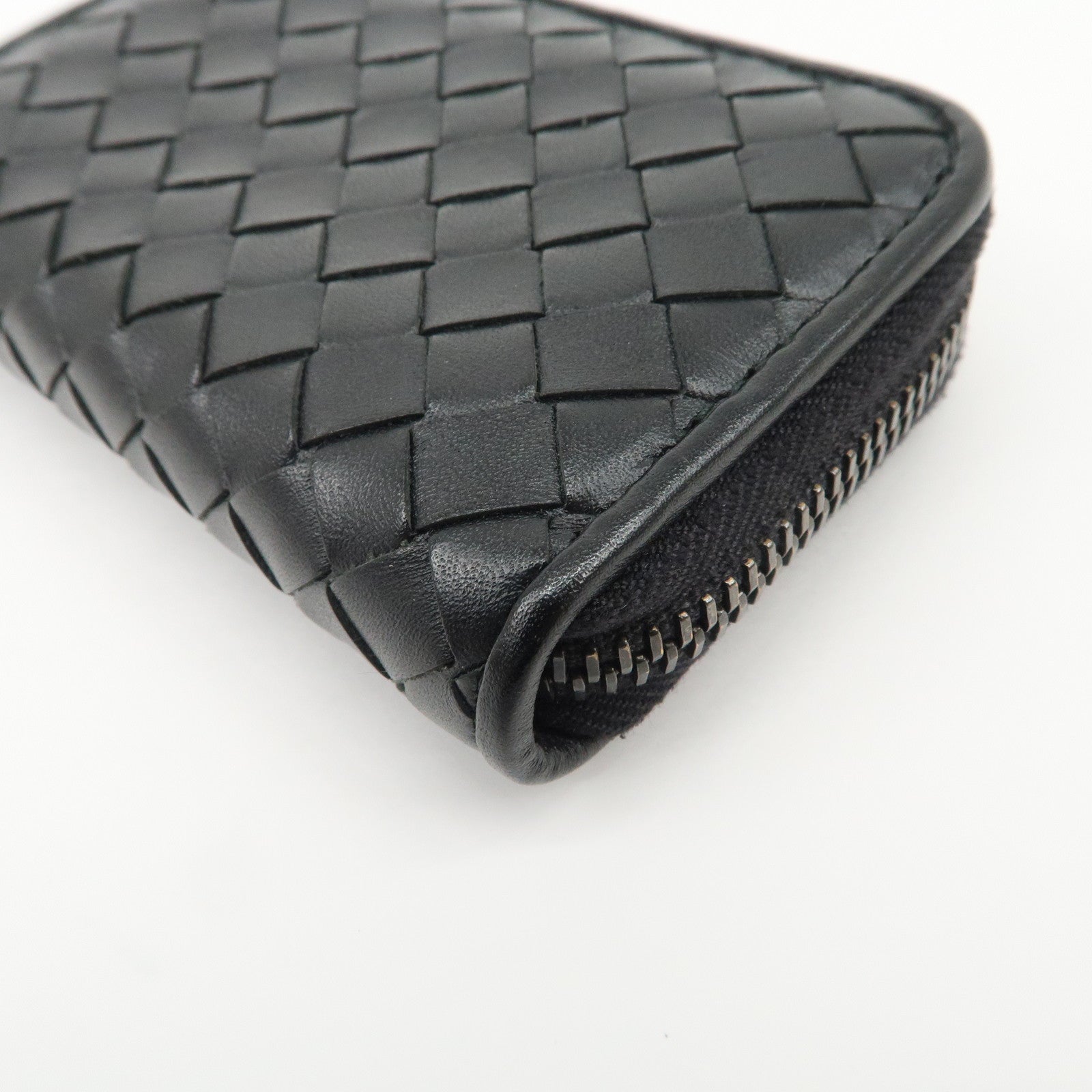 BOTTEGA VENETA Intrecciato Leather Coin Case Card Case Black