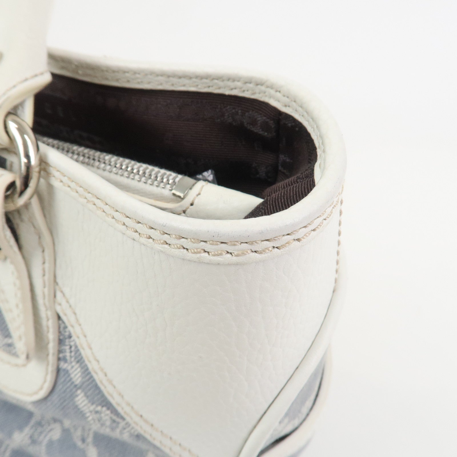 CELINE Macadam Canvas Leather Boogie Bag Hand Bag Light Blue White