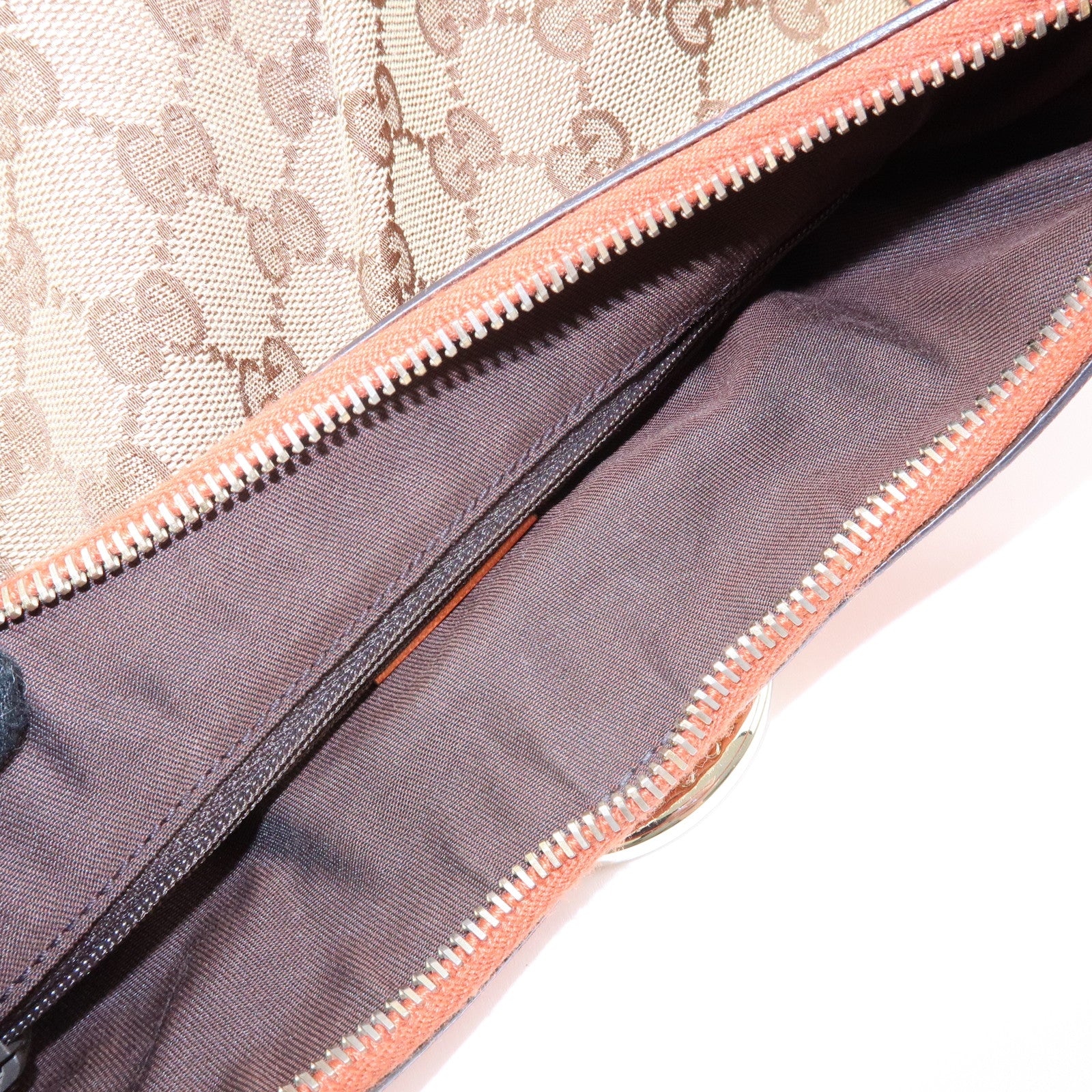 GUCCI Abbey GG Canvas Leather Shoulder Bag Beige Orange 190525