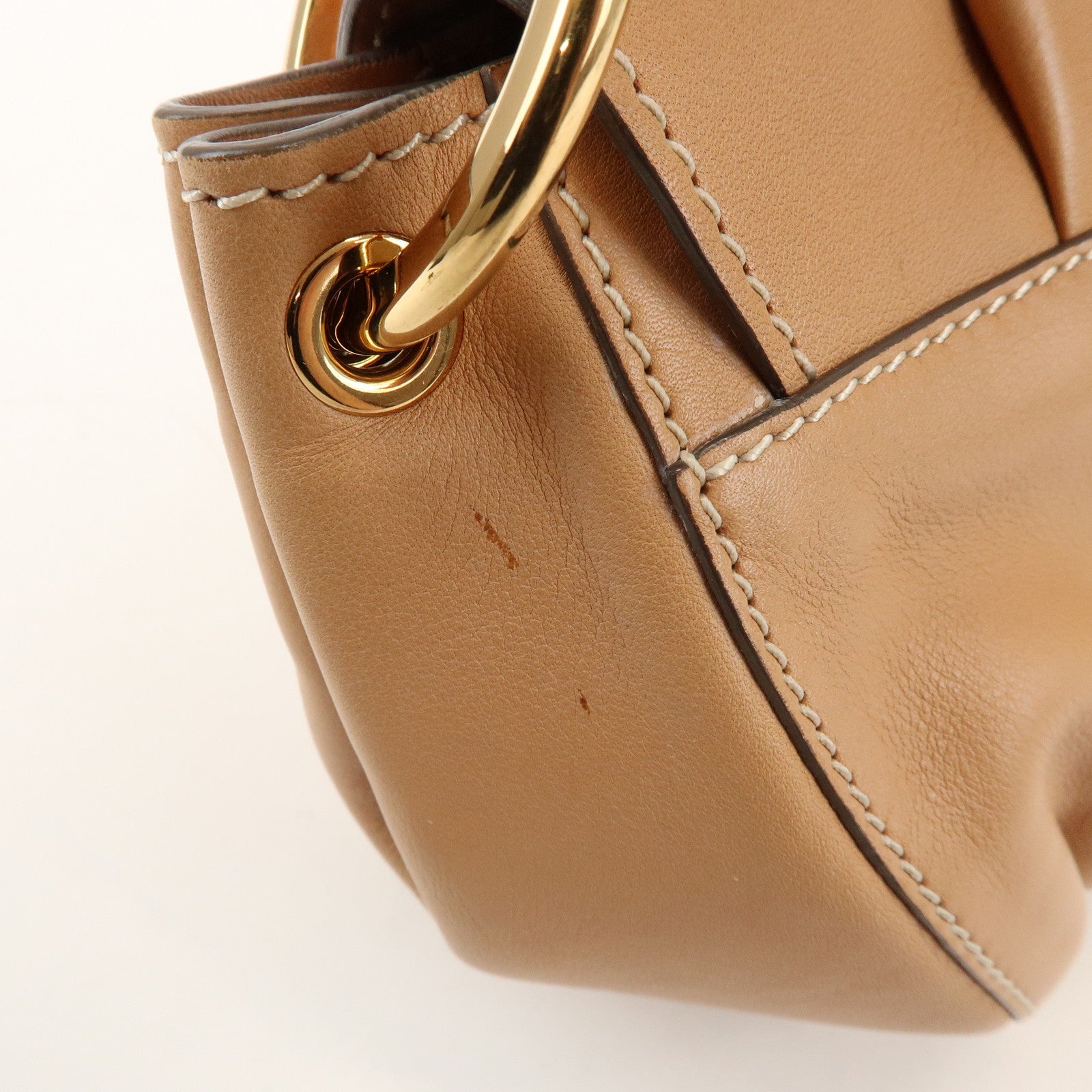 TOD'S Leather Hand Bag Shoulder Bag Circle Lock Light Brown