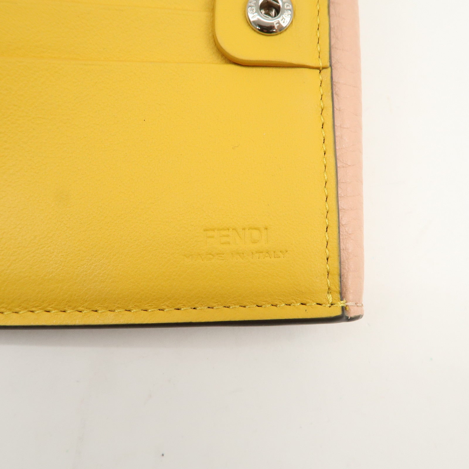 FENDI Peekaboo Leather Bi-fold Compact Wallet Pink Yellow 8M0438