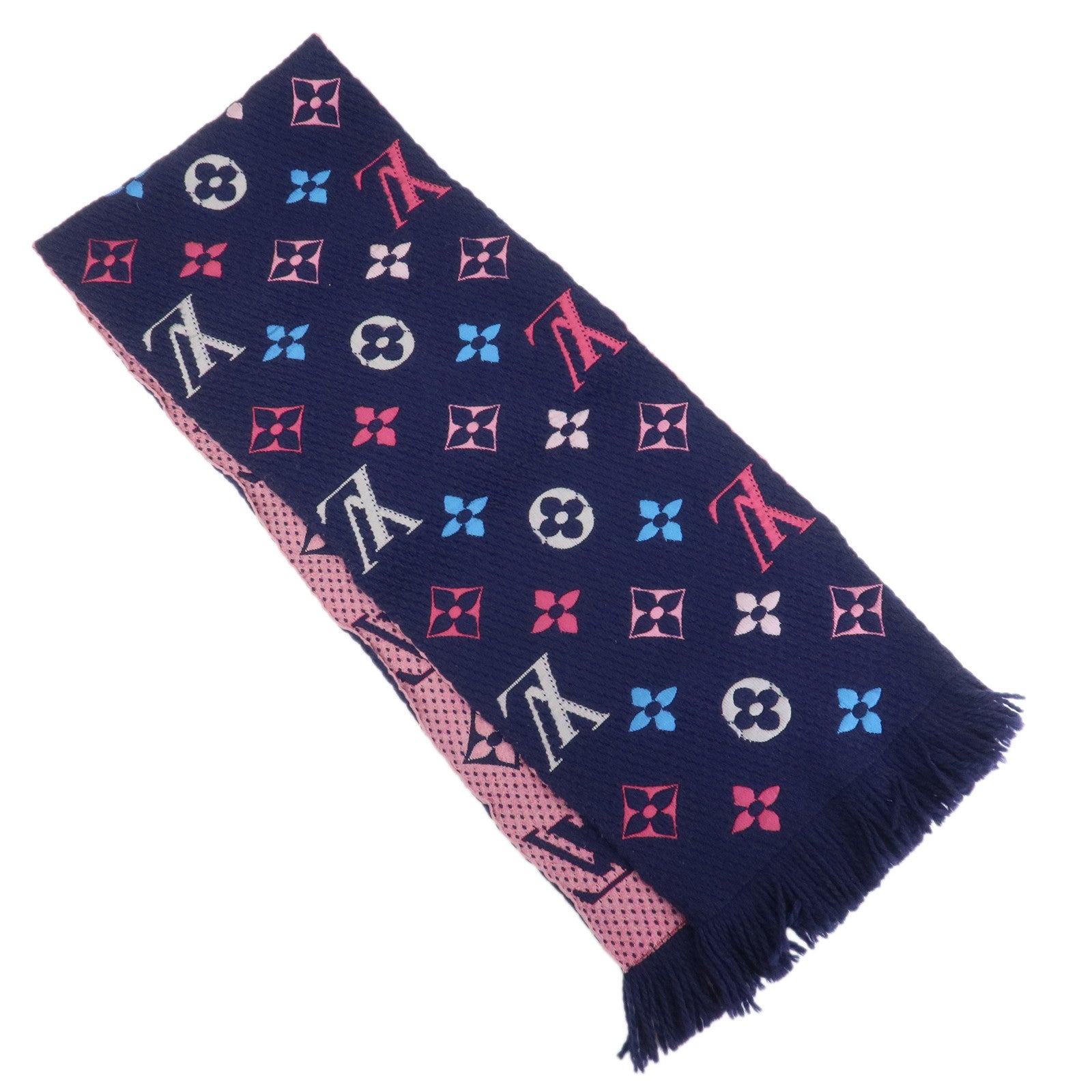 Louis Vuitton Monogram Escharpe Logo Mania Wool Scarf Navy M70899