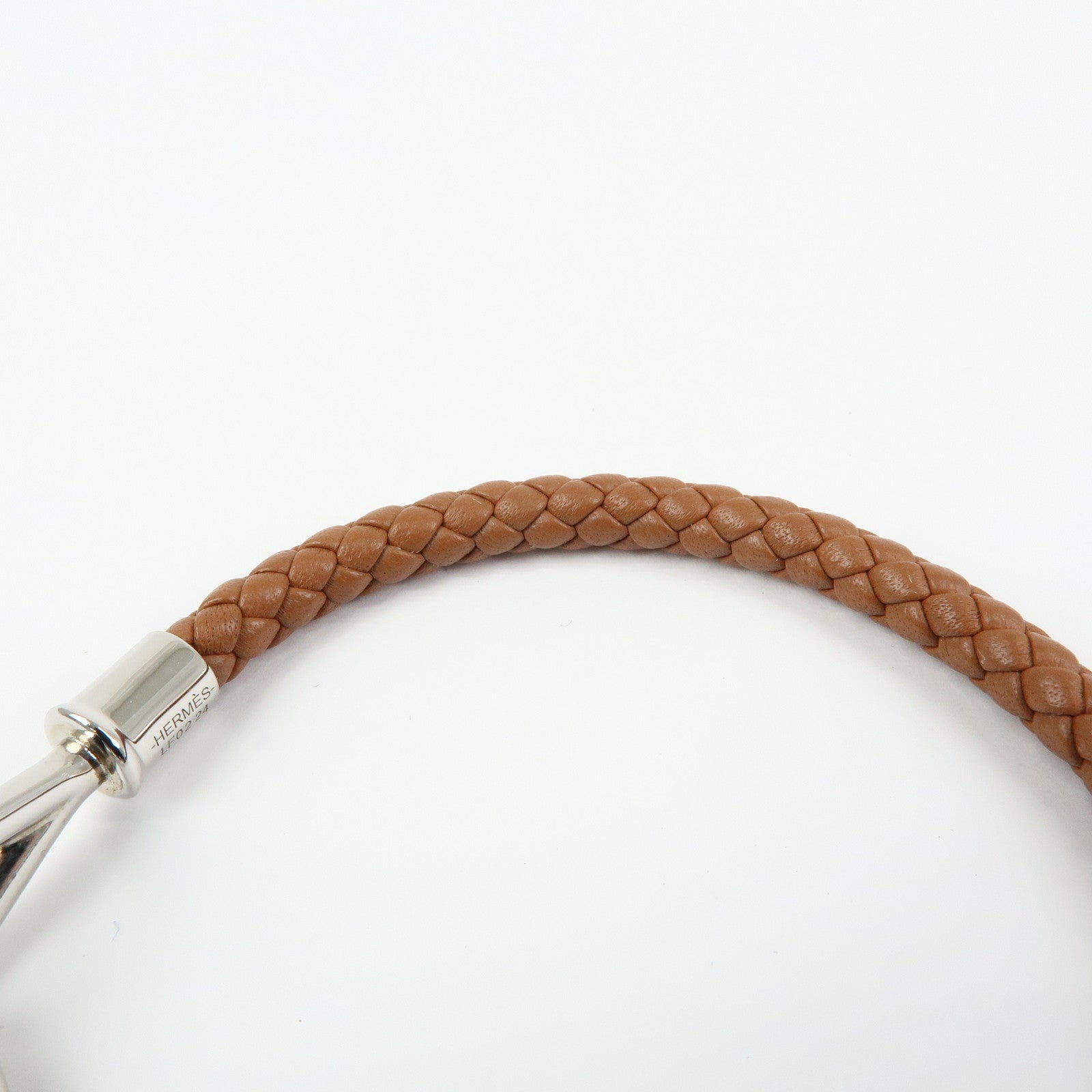 HERMES Jumbo Choker Leather Metal Bracelet Brown Silver