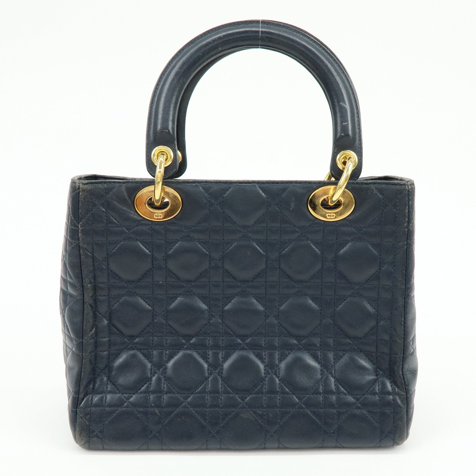 Christian Dior Lady Dior Cannage Leather Hand Bag Navy