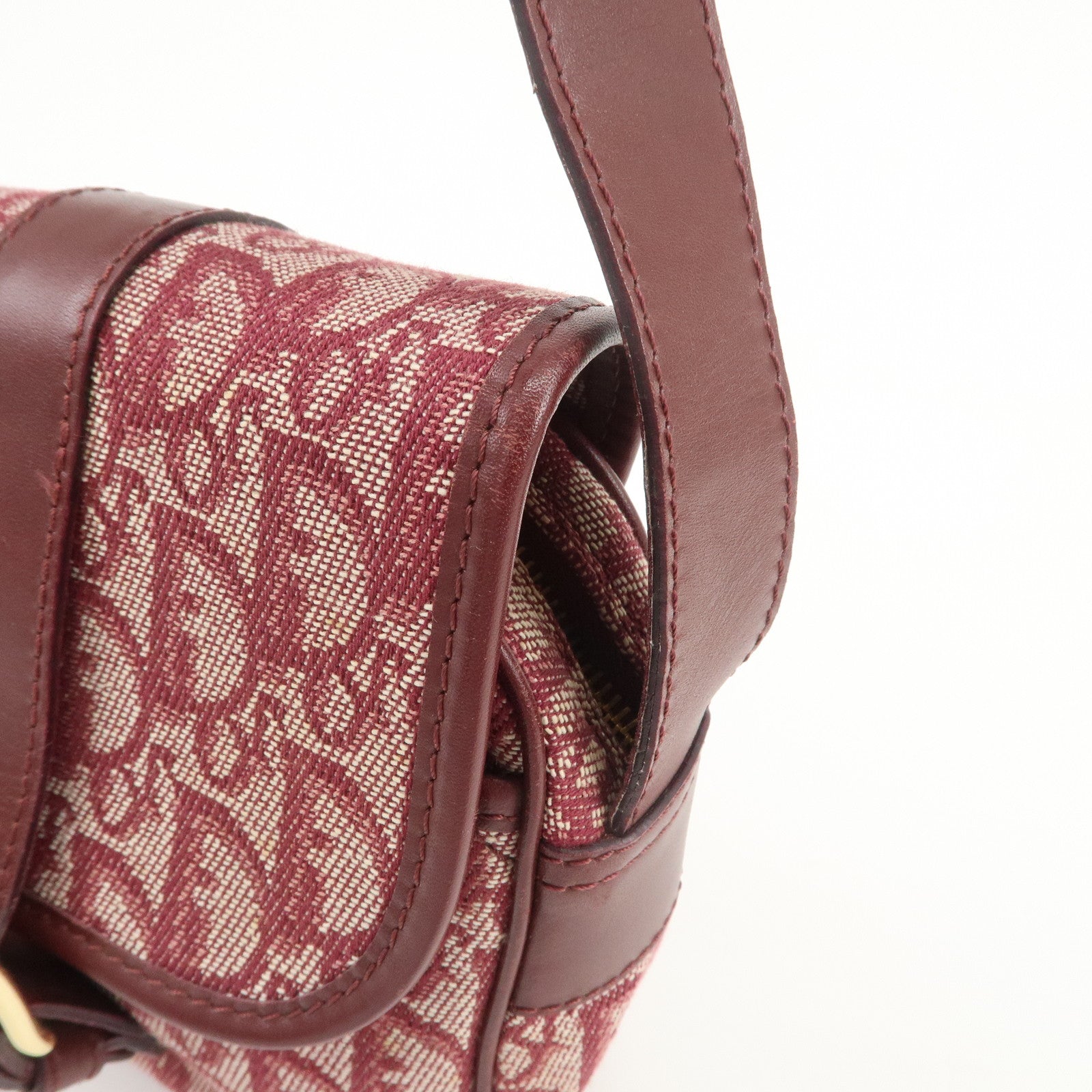 Christian Dior Trotter Jacquard Leather Shoulder Bag Burgundy