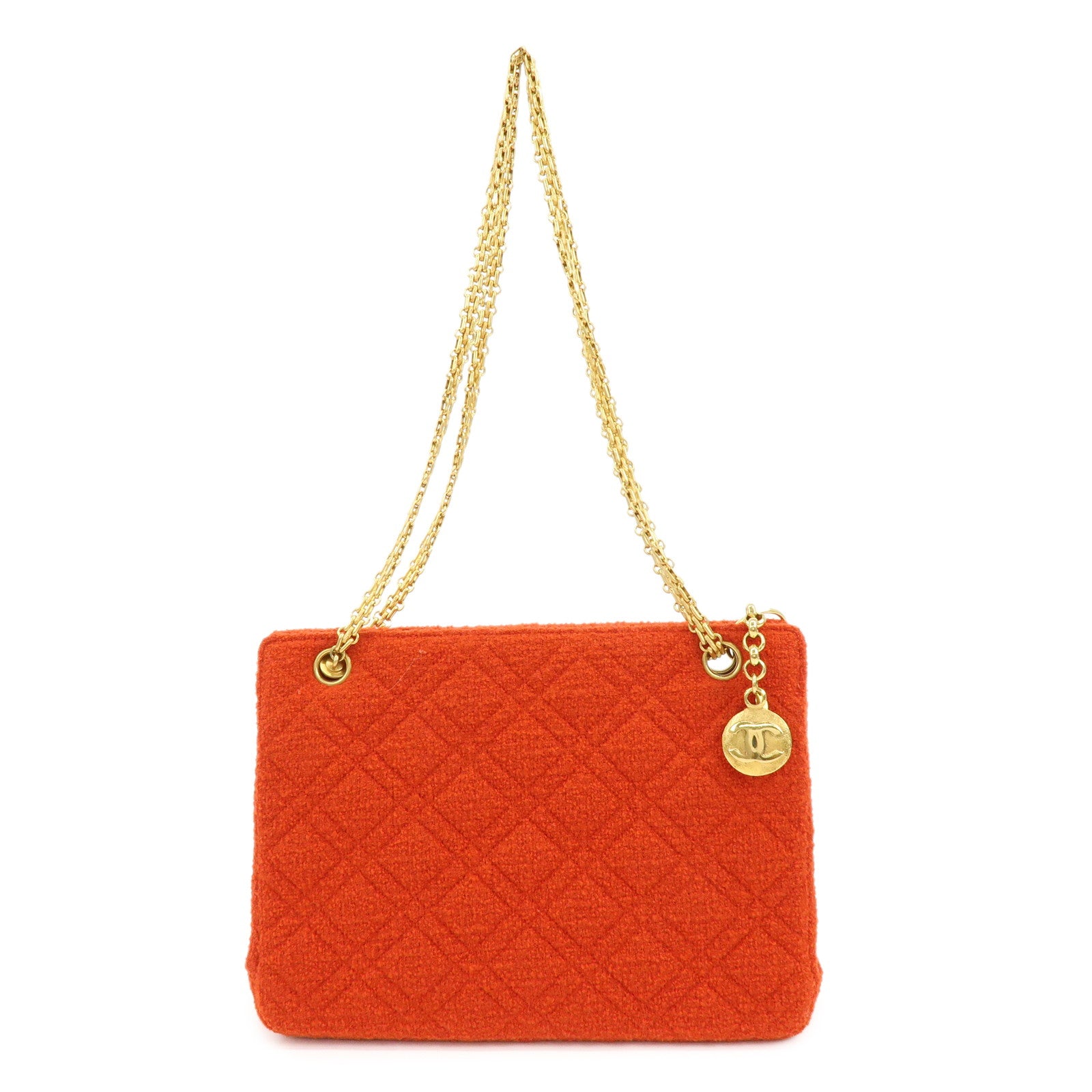 CHANEL COCO Mark Tweed Chain Shoulder Bag Hand Bag Red