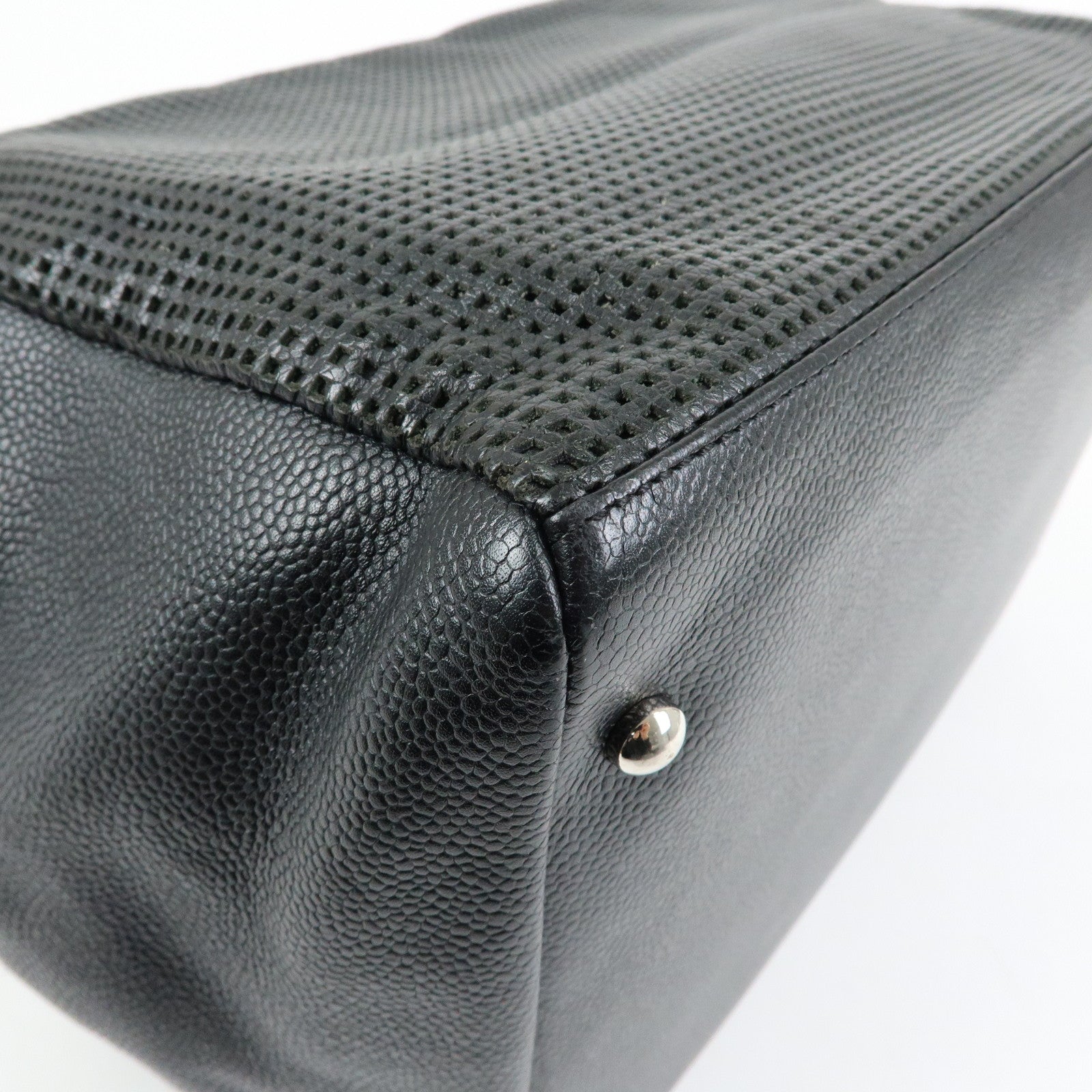 CHANEL COCO Mark Caviarskin Punching Boston Bag Hand Bag Black