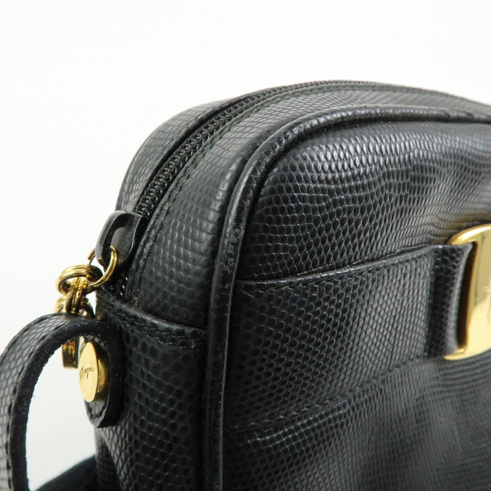 Ferragamo Varra Embossed Leather Shoulder Bag Crossbody Bag Black