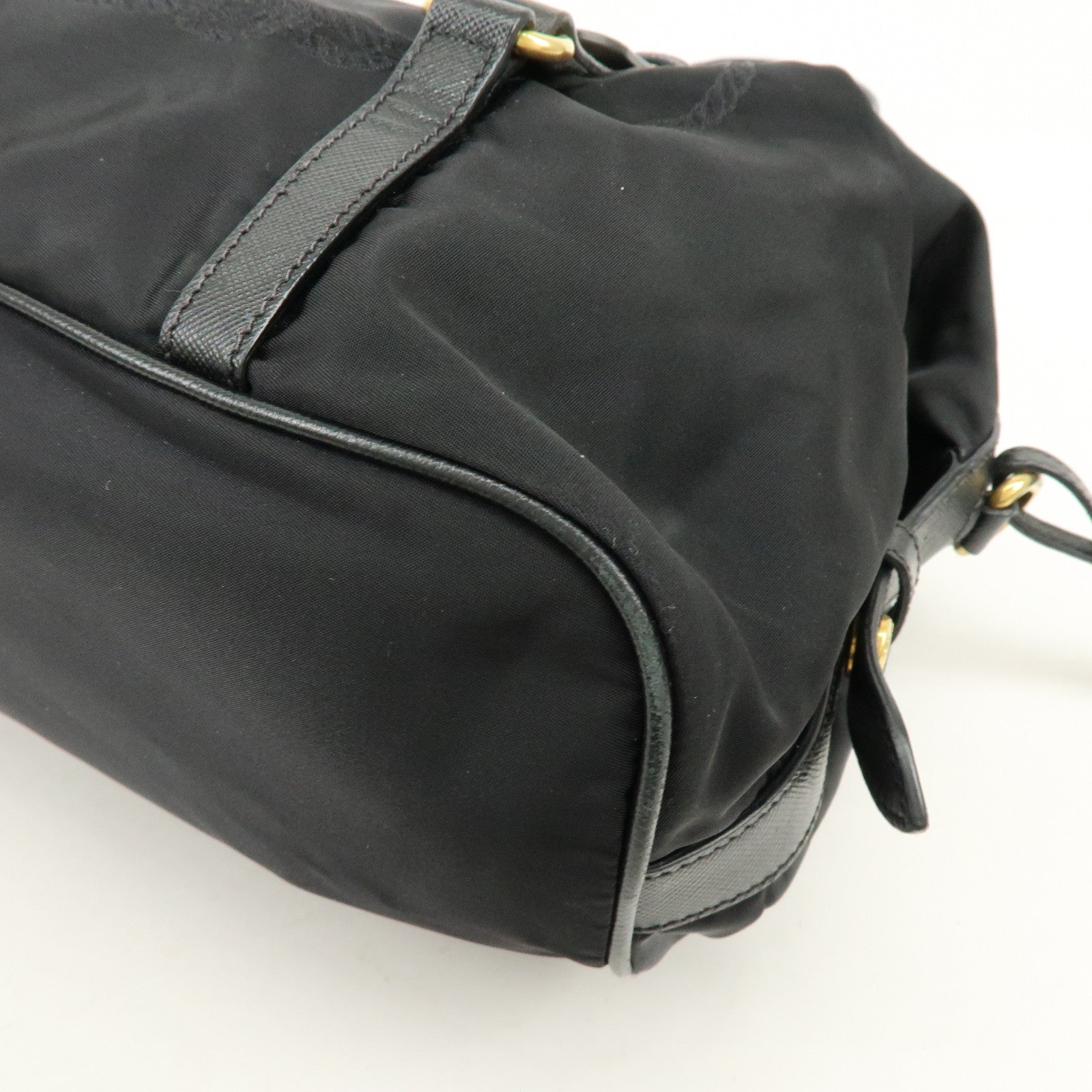 PRADA Logo Nylon Leather Boston Bag Shoulder Bag Black BL0600