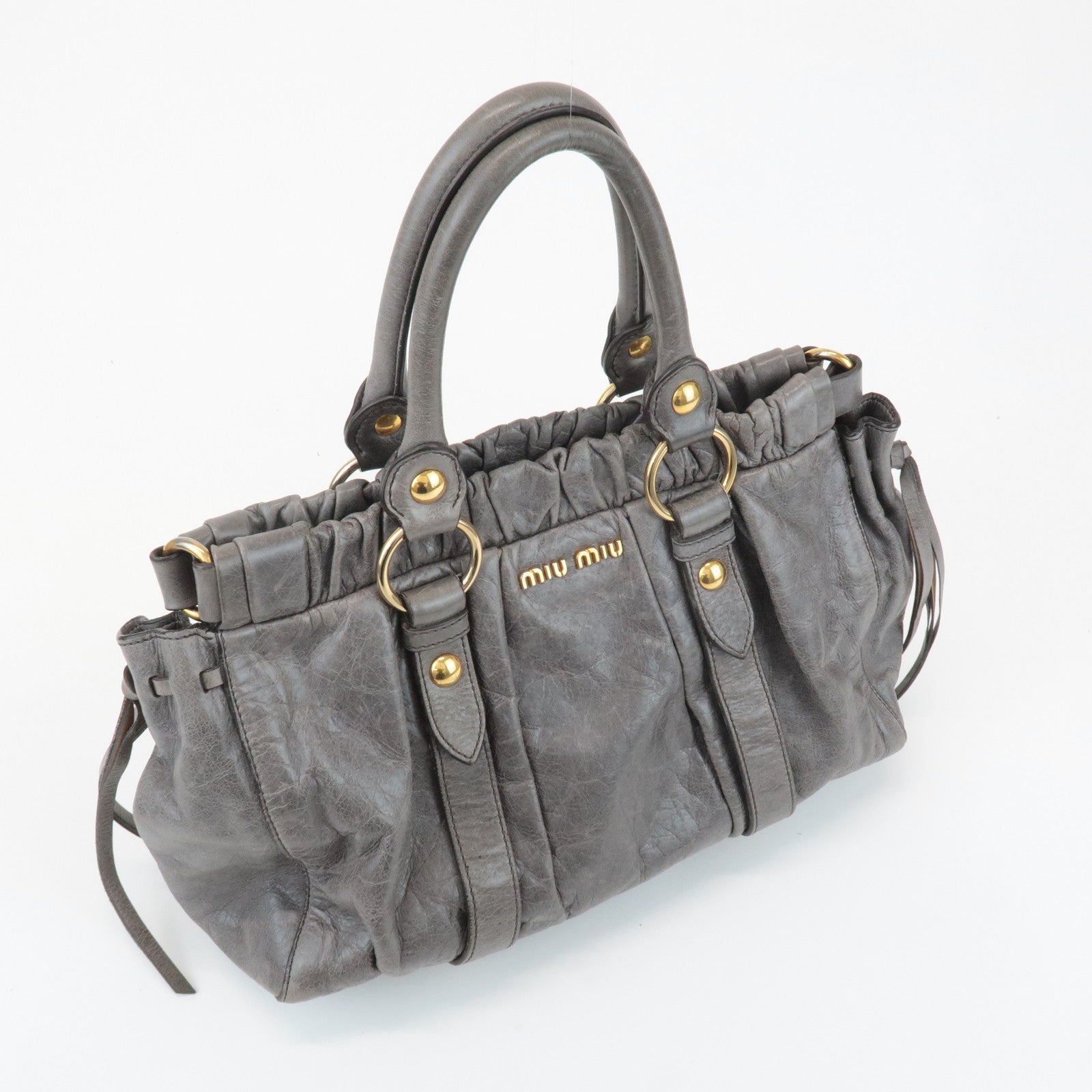 MIU MIU Leather 2Way Shoulder Bag Hand Bag Gray RT0383 Used