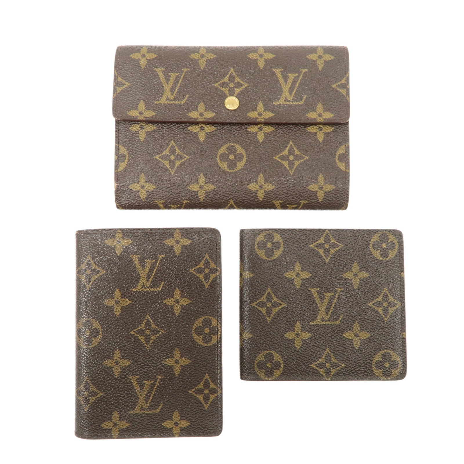 Louis Vuitton Monogram Set of 3 Wallet M61202 M61619 Used