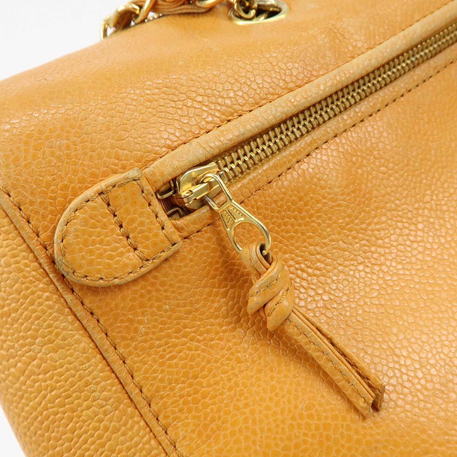 CHANEL COCO Mark Caviarskin Chain Shoulder Bag Boston Bag Yellow