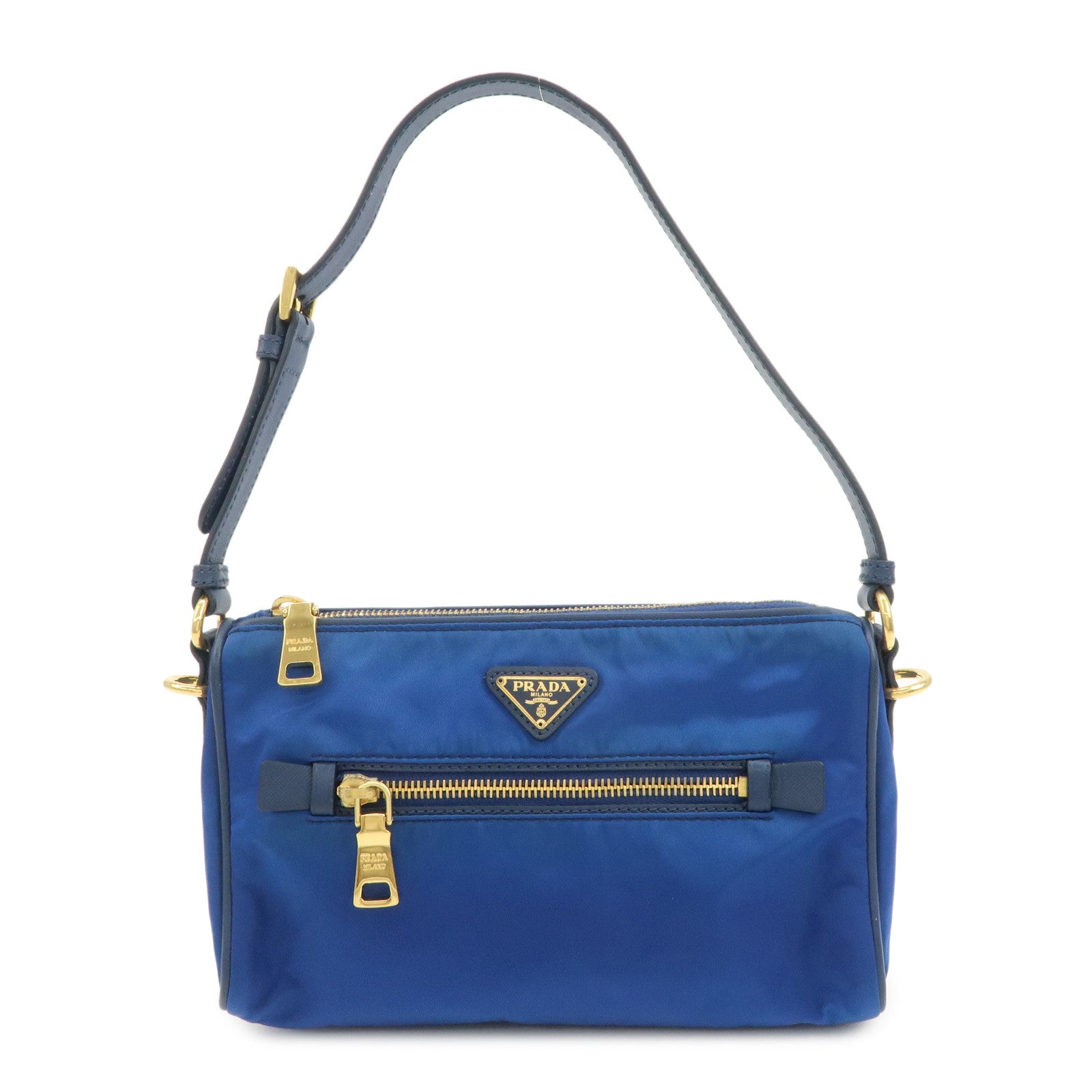 PRADA Triangle Logo Nylon Leather Mini Shoulder Bag Blue BN1834