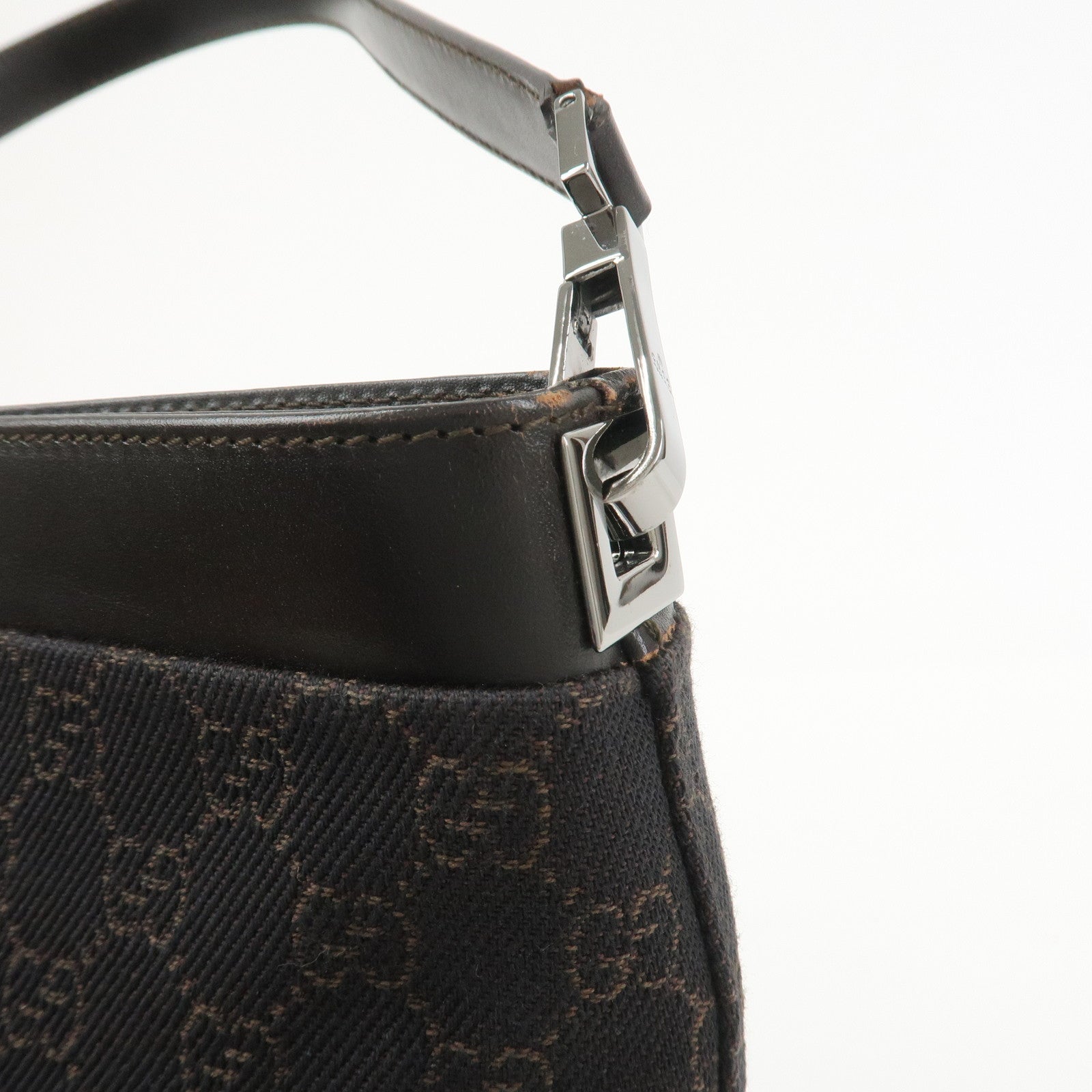 GUCCI GG Denim Leather Shoulder Bag Hand Bag Brown 143745