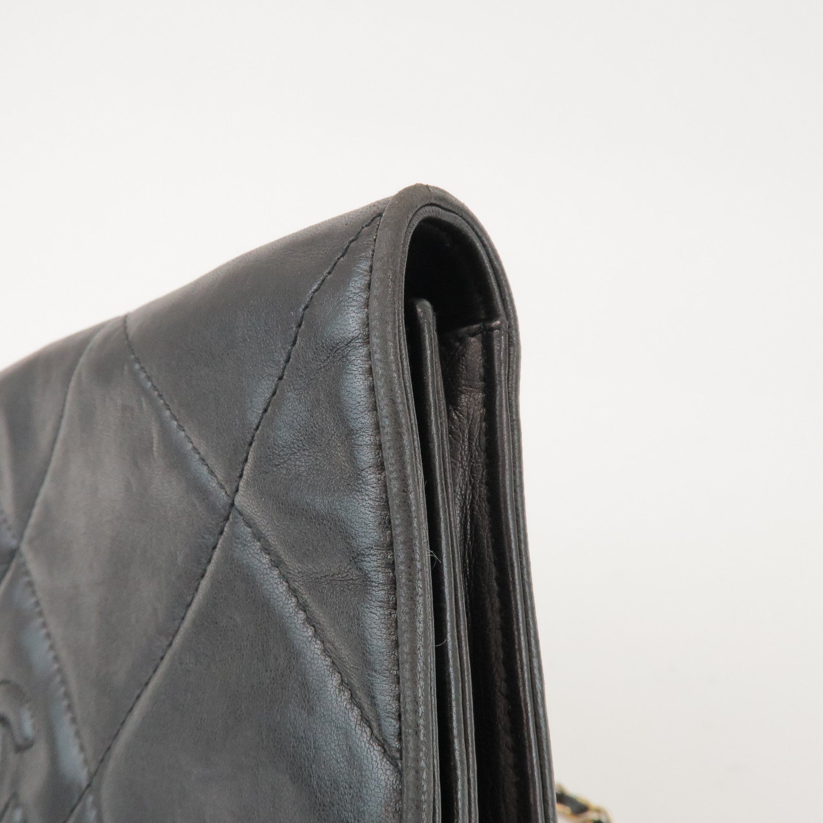 CHANEL Matelasse COCO Mark Lamb Skin Chain Shoulder Bag Black