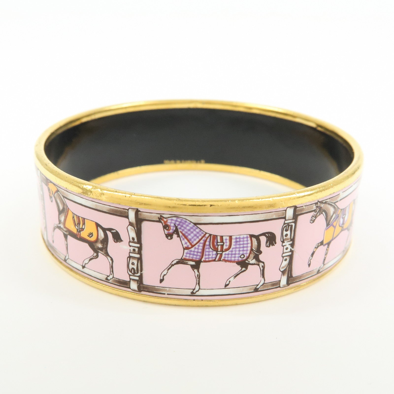 HERMES Email GM Gold Plated Bangle Bracelet Pink Gold