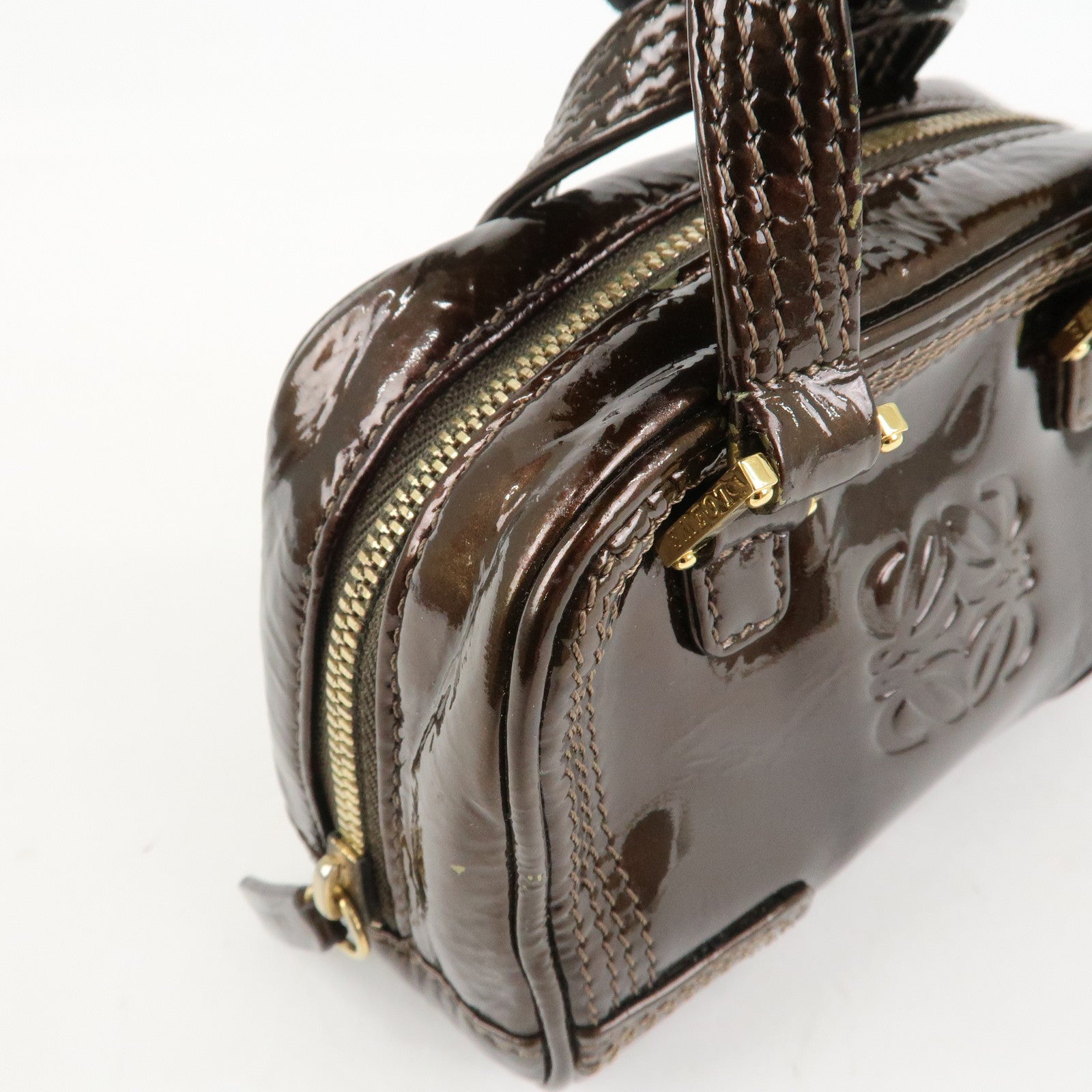 LOEWE Anagram Leather Micro Mini Amazona 2Way Shoulder Bag Brown