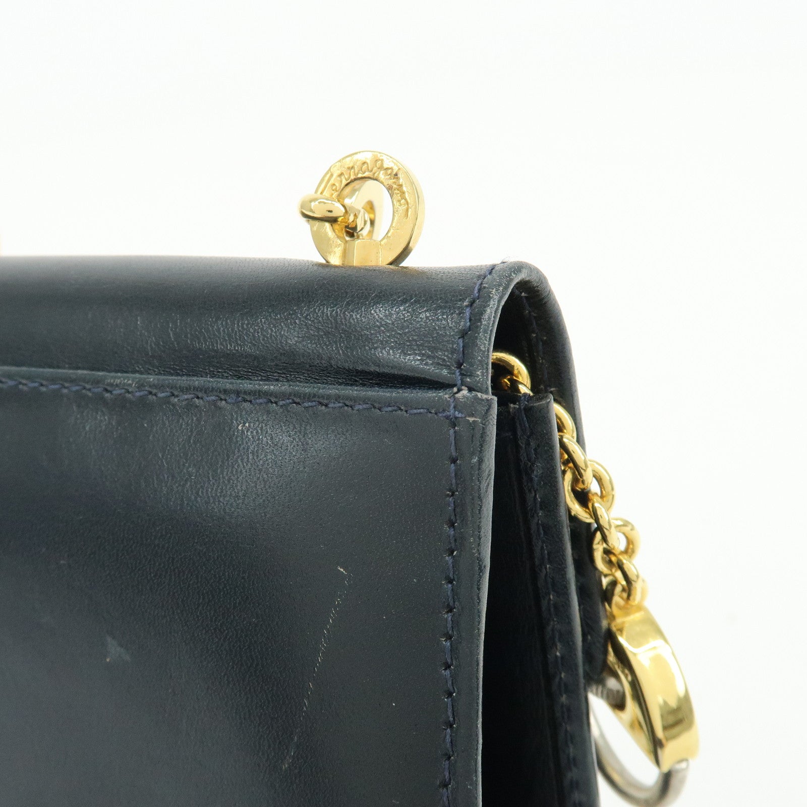 Ferragamo Gancini Leather Mini Shoulder Bag Crossbody Bag Navy