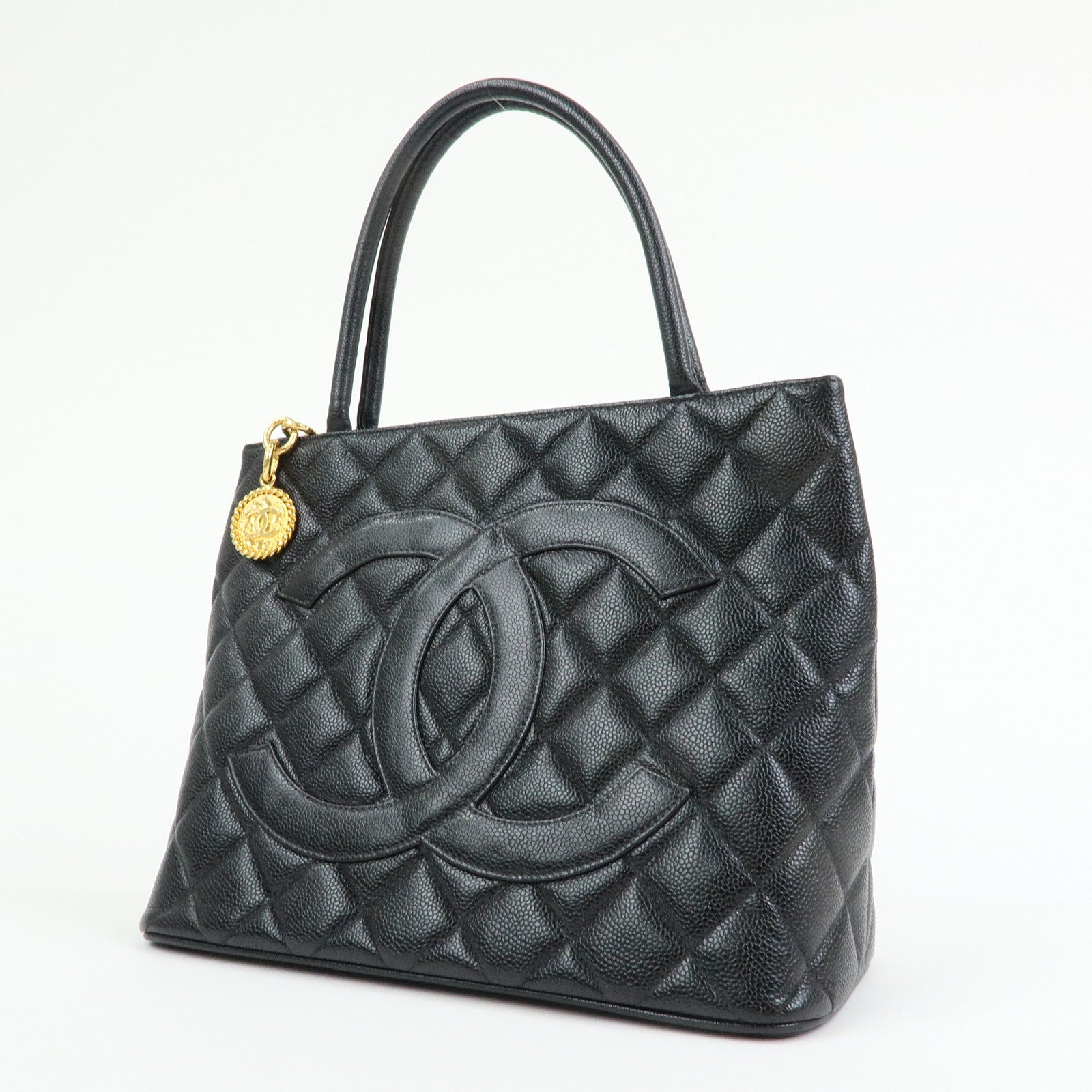 CHANEL Matelasse COCO Mark Medallion Caviarskin Tote Bag A01804
