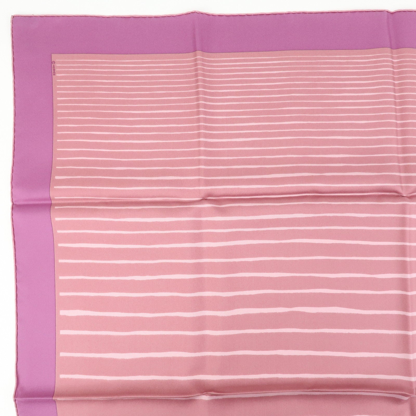 HERMES Carre 90 Silk 100% Striped Scarf Purple
