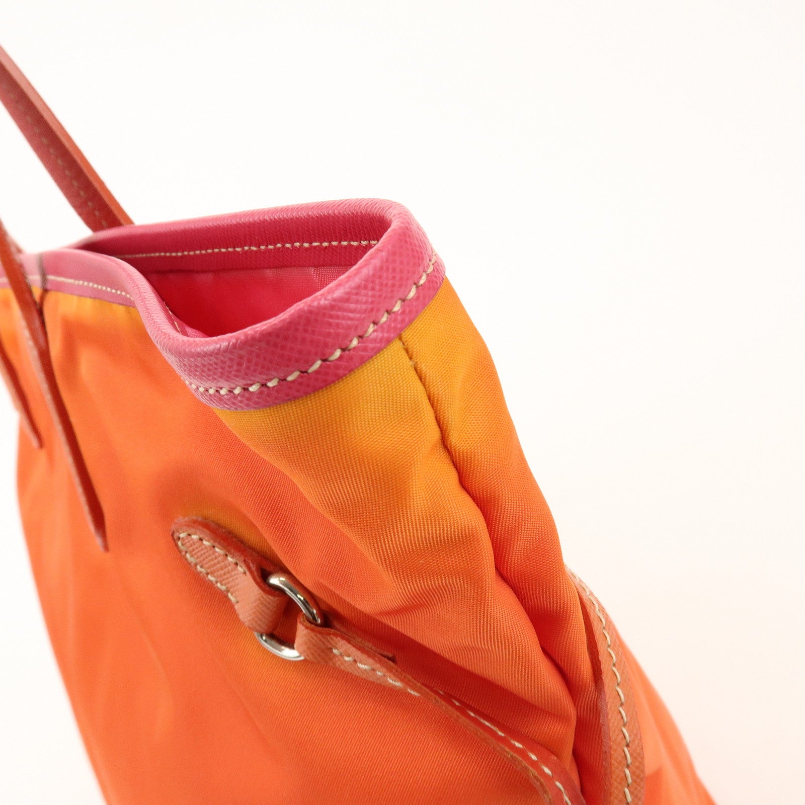 PRADA Nylon Saffiano Leather Tote Bag Orange Pink BR3924