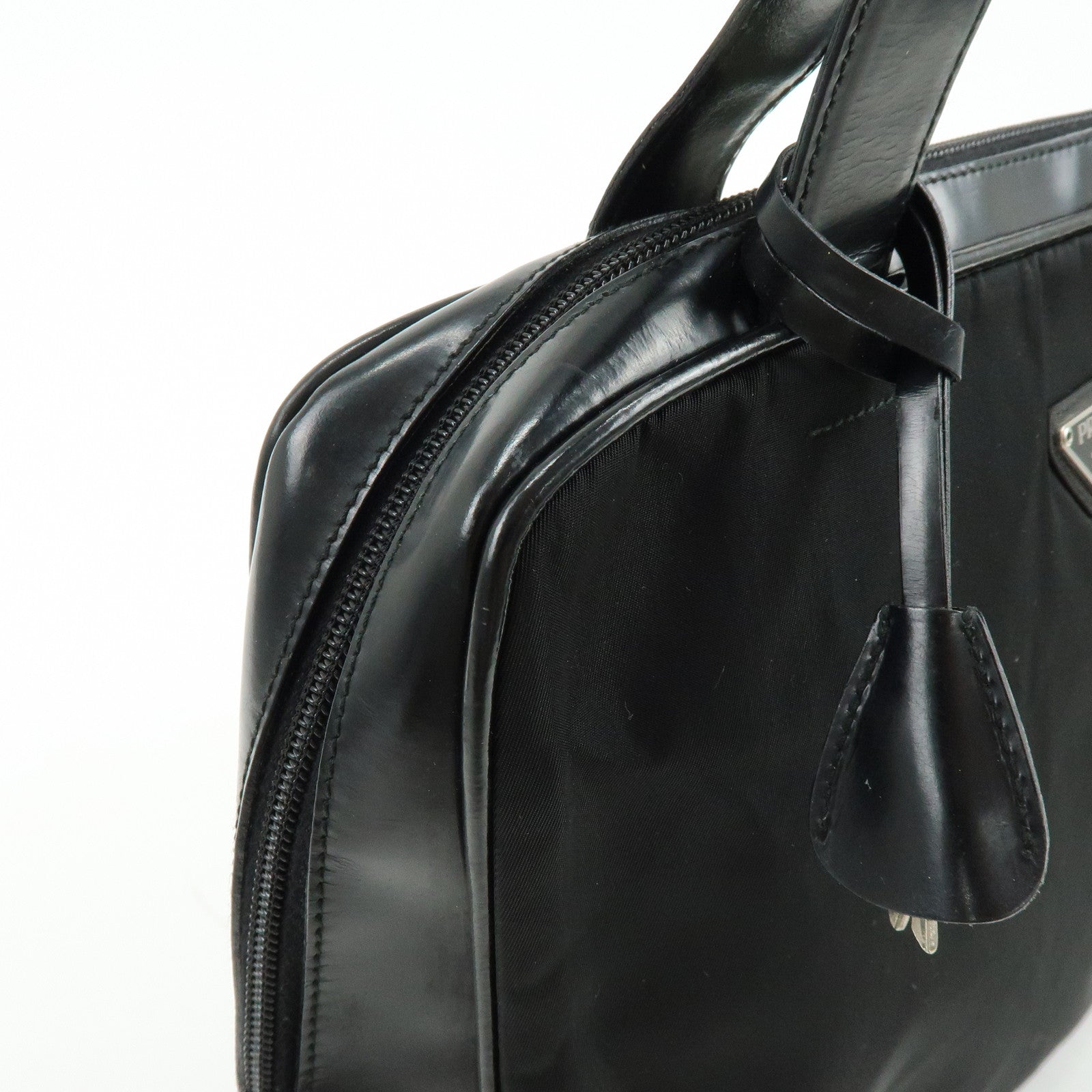 PRADA Triangle Logo Nylon Leather Shoulder Bag Tote Bag Black