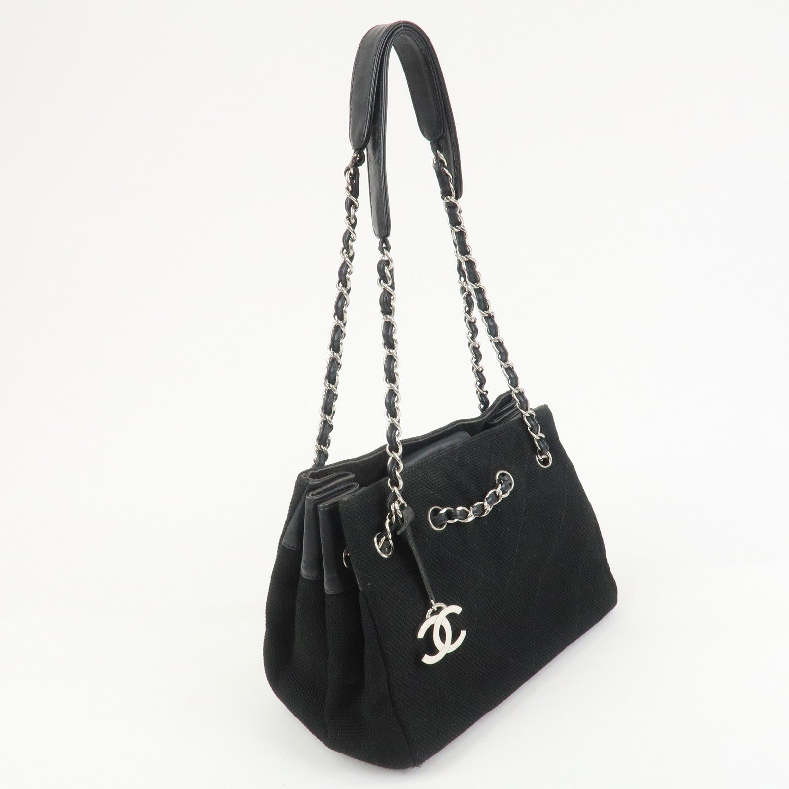 CHANEL COCO Mark Canvas Leather Chain Shoulder Bag Black