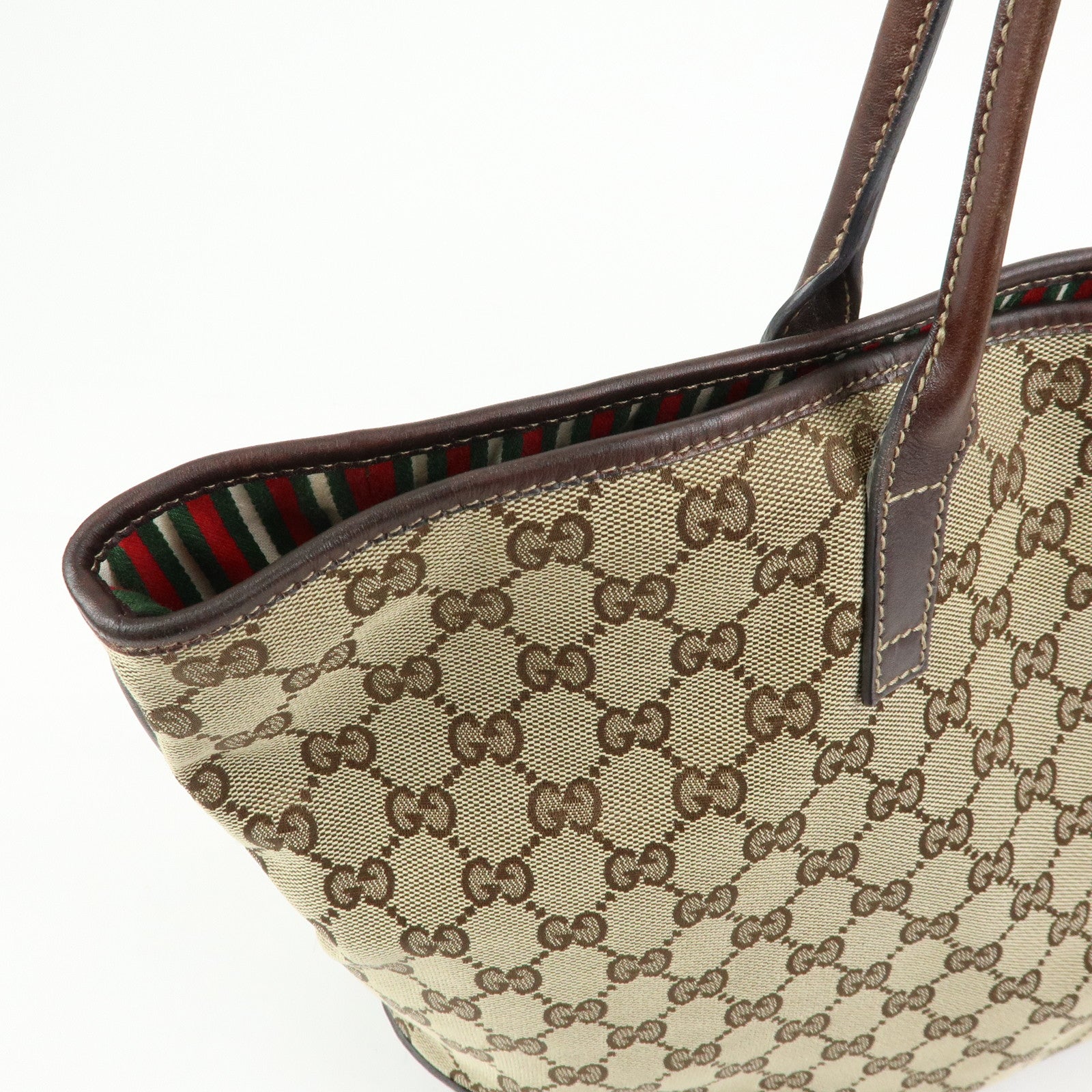 GUCCI Interlocking G Canvas Leather Tote Shoulder Bag Beige 169945