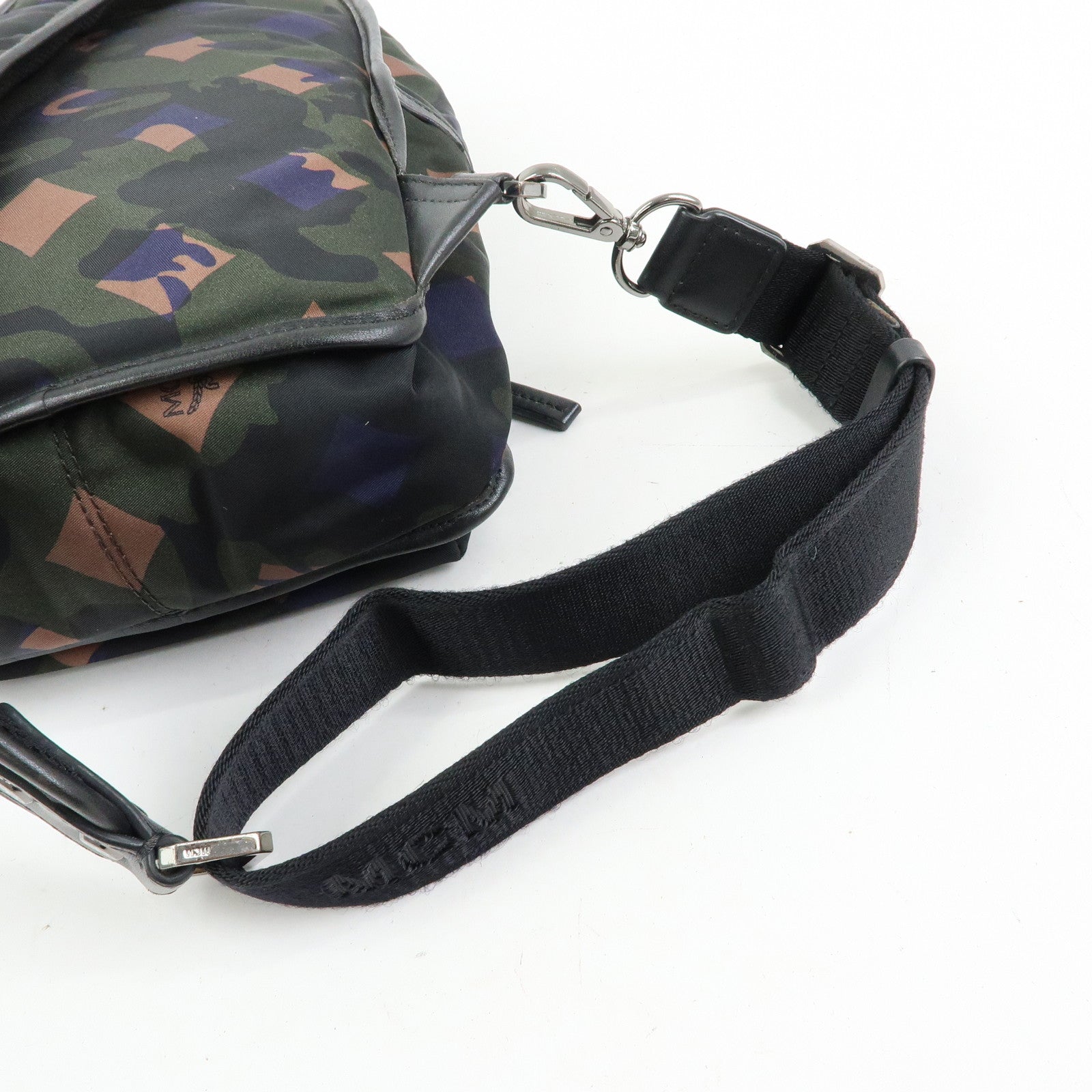 MCM Logo Nylon Leather Cross Body Bag Shoulder Bag Dark Green Black