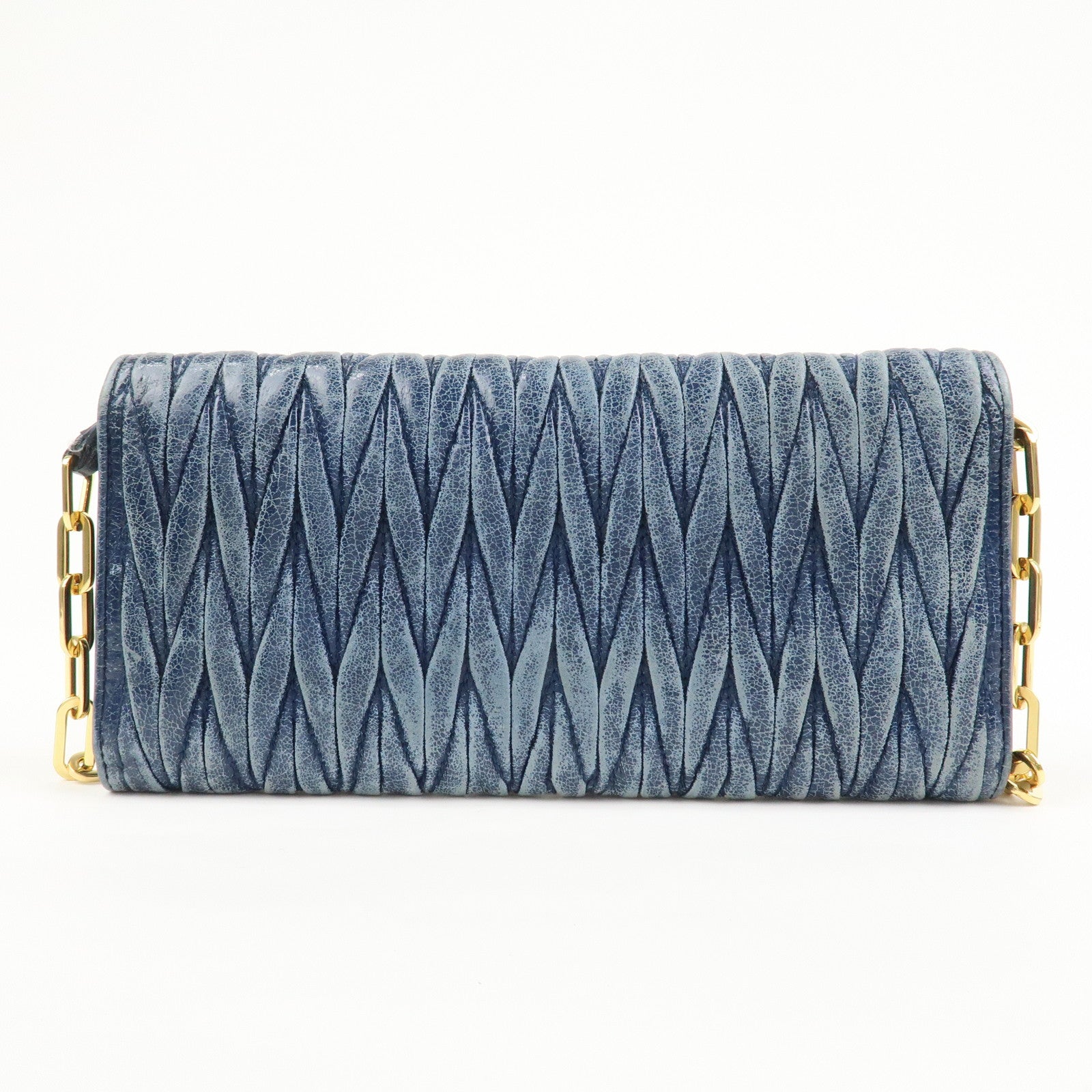 MIU MIU Matelasse Logo Leather Chain Shoulder Wallet Blue 5M1290