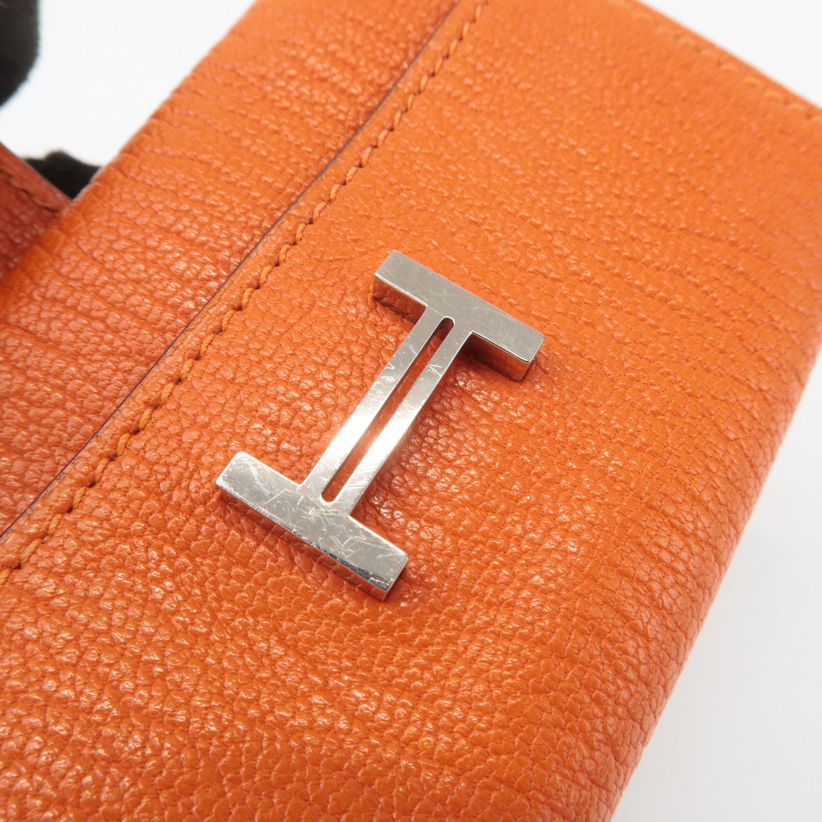 HERMES Shable Bean Leather 4 Rings Key Case I Stamped Orange