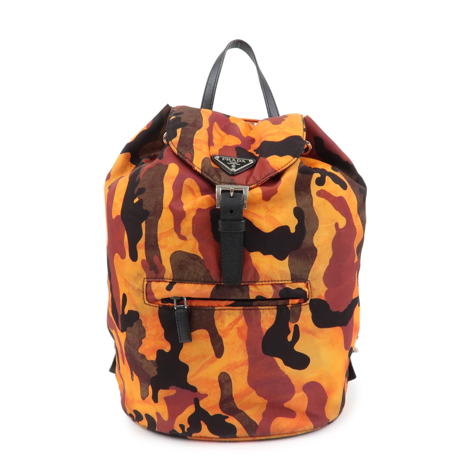 PRADA Triangle Logo Nylon Leather Backpack Camouflage OrangeBZ0032