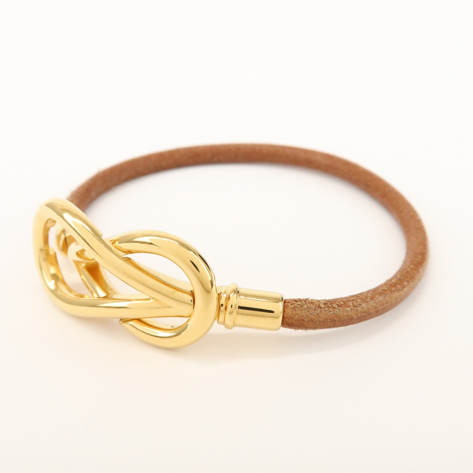 HERMES Attelage Bracelet Logo Metal Brown