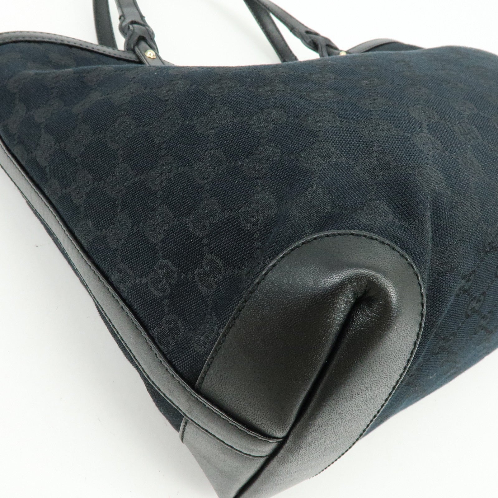GUCCI GG Canvas Leather Tote Bag Shoulder Bag Black 247209