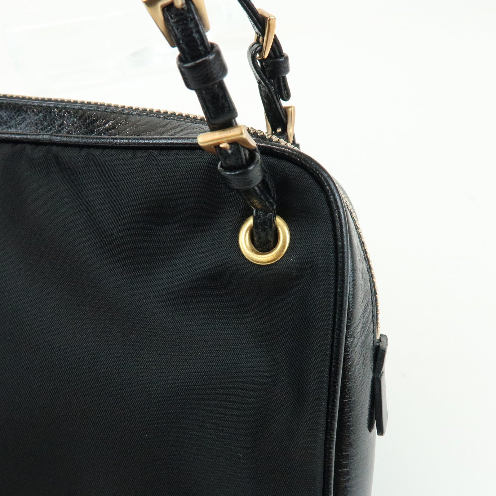 PRADA Triangle Logo Nylon Leather Shoulder Bag Black BN0218