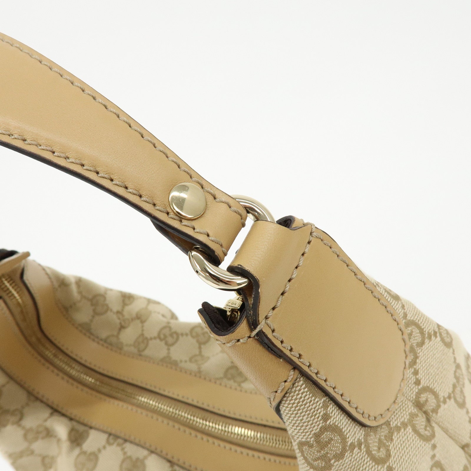 GUCCI Sherry Horsebit GG Canvas Leather Shoulder Bag Beige 232968