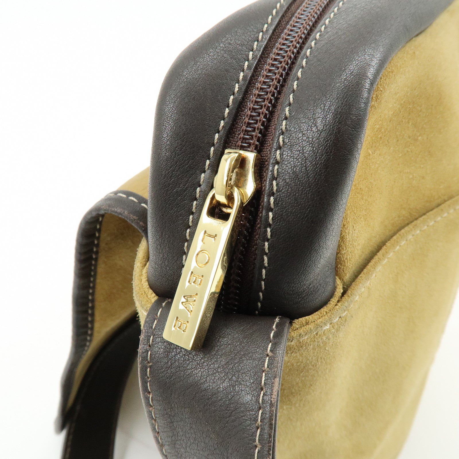 LOEWE Anagram Suede Leather Shoulder Bag Crossbody Bag Beige