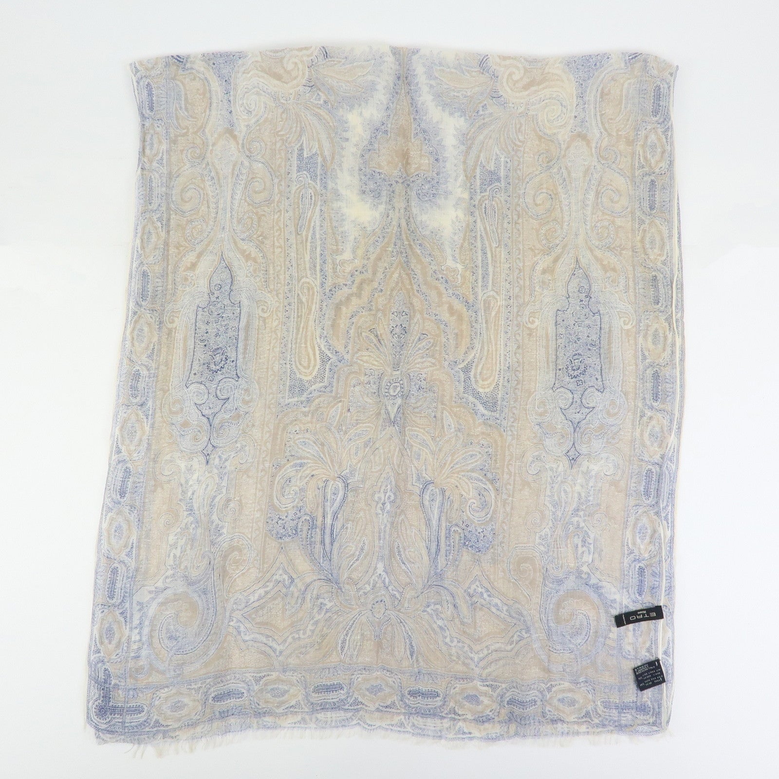 ETRO Set of 2 Silk Linen Scarf Peisley Flower Beige Yellow Blue