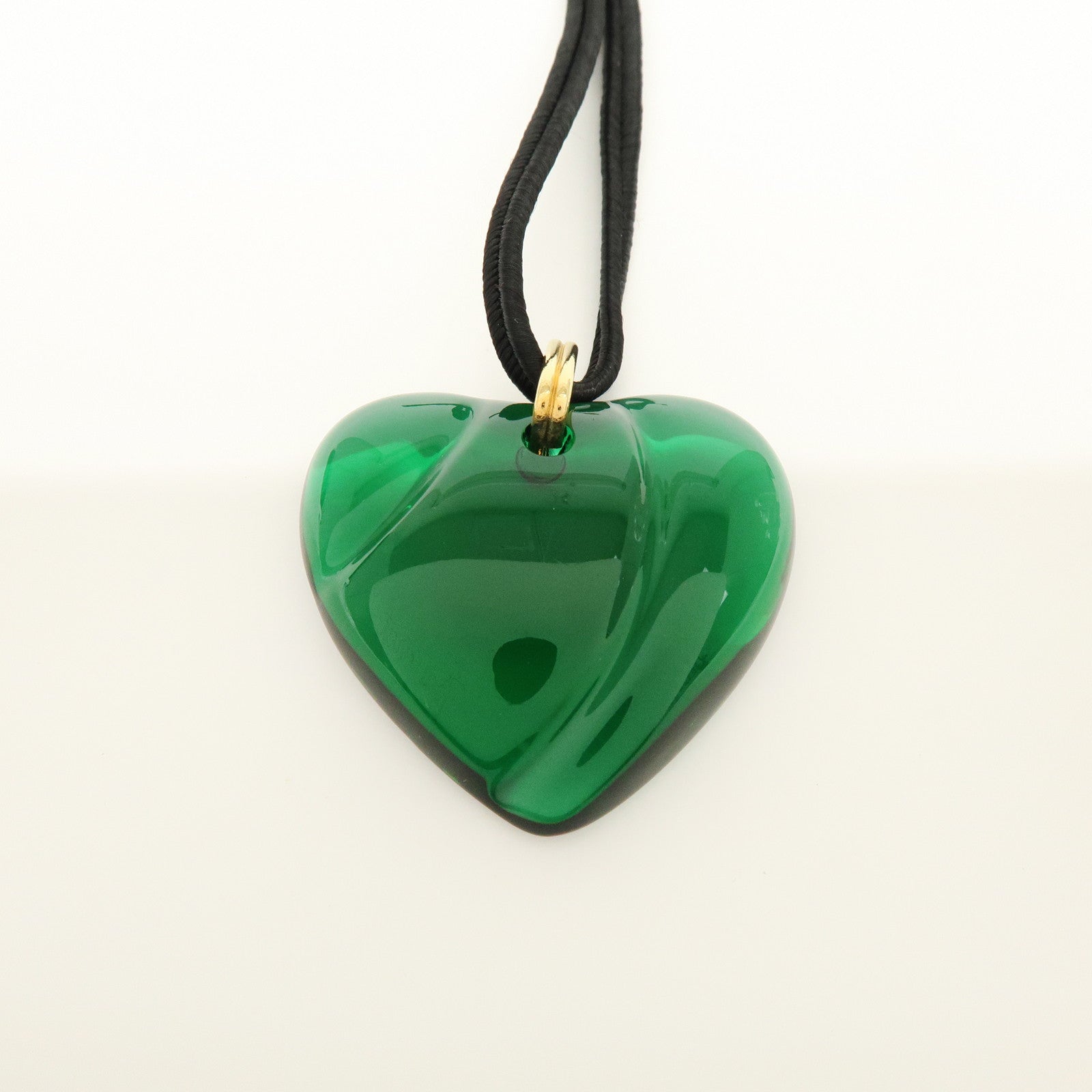 Baccarat Crystal Metal Heart Necklace Green Black Gold