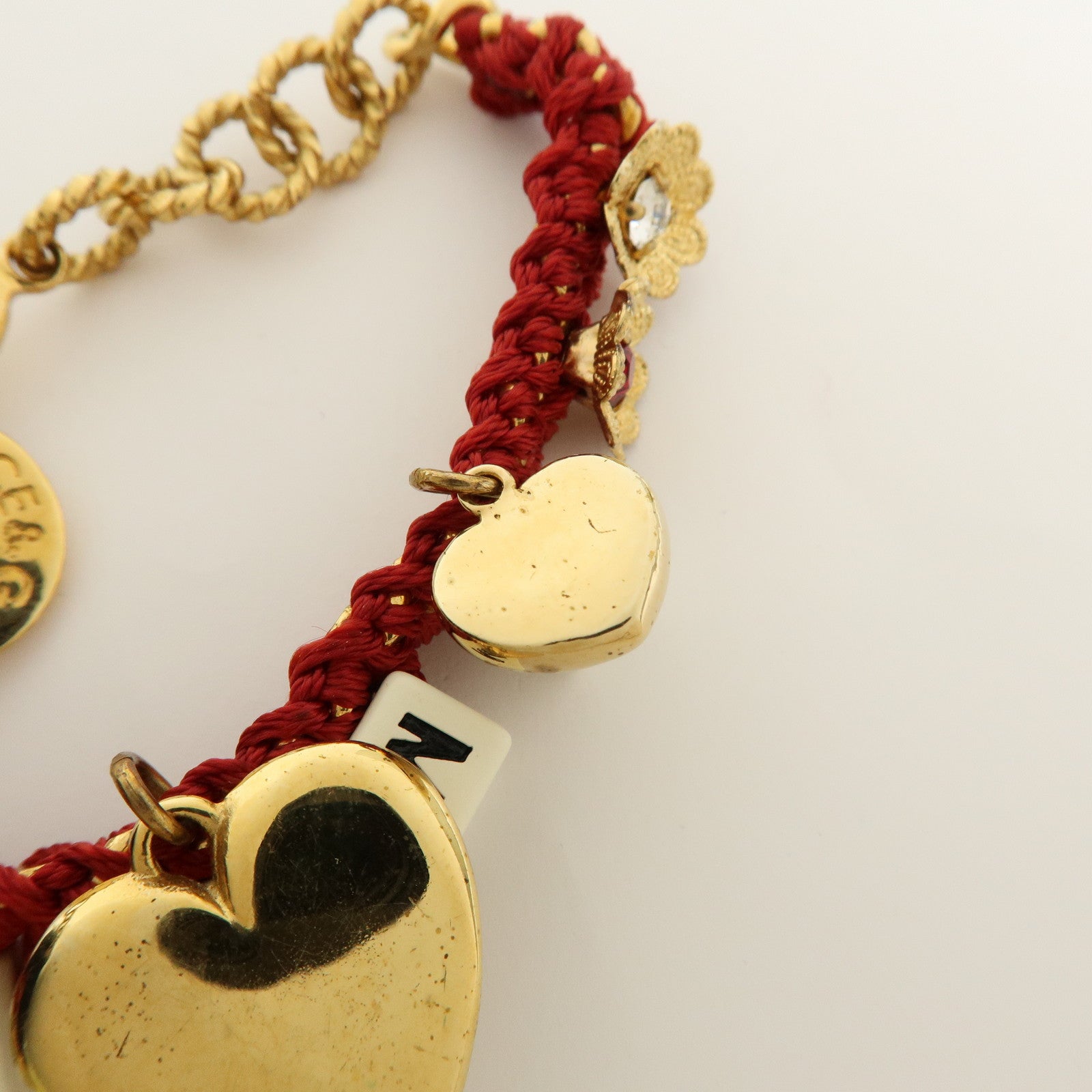 Dolce&Gabbana AMORE Heart Flower Motif Metal Bracelet Red Gold