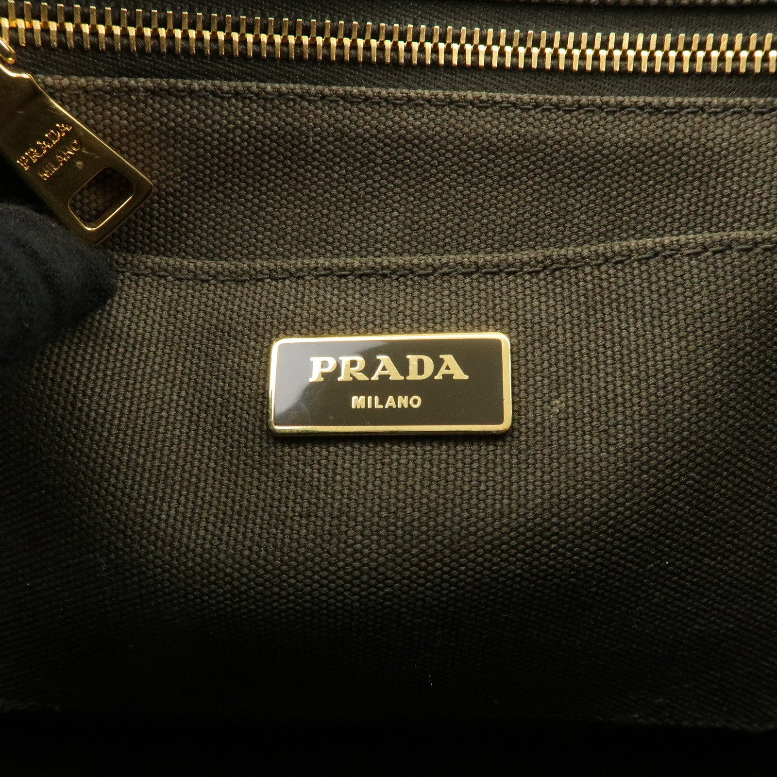 PRADA Canapa Mini Canvas Bag Hand Bag Tote Bag Khaki BN2439 Used