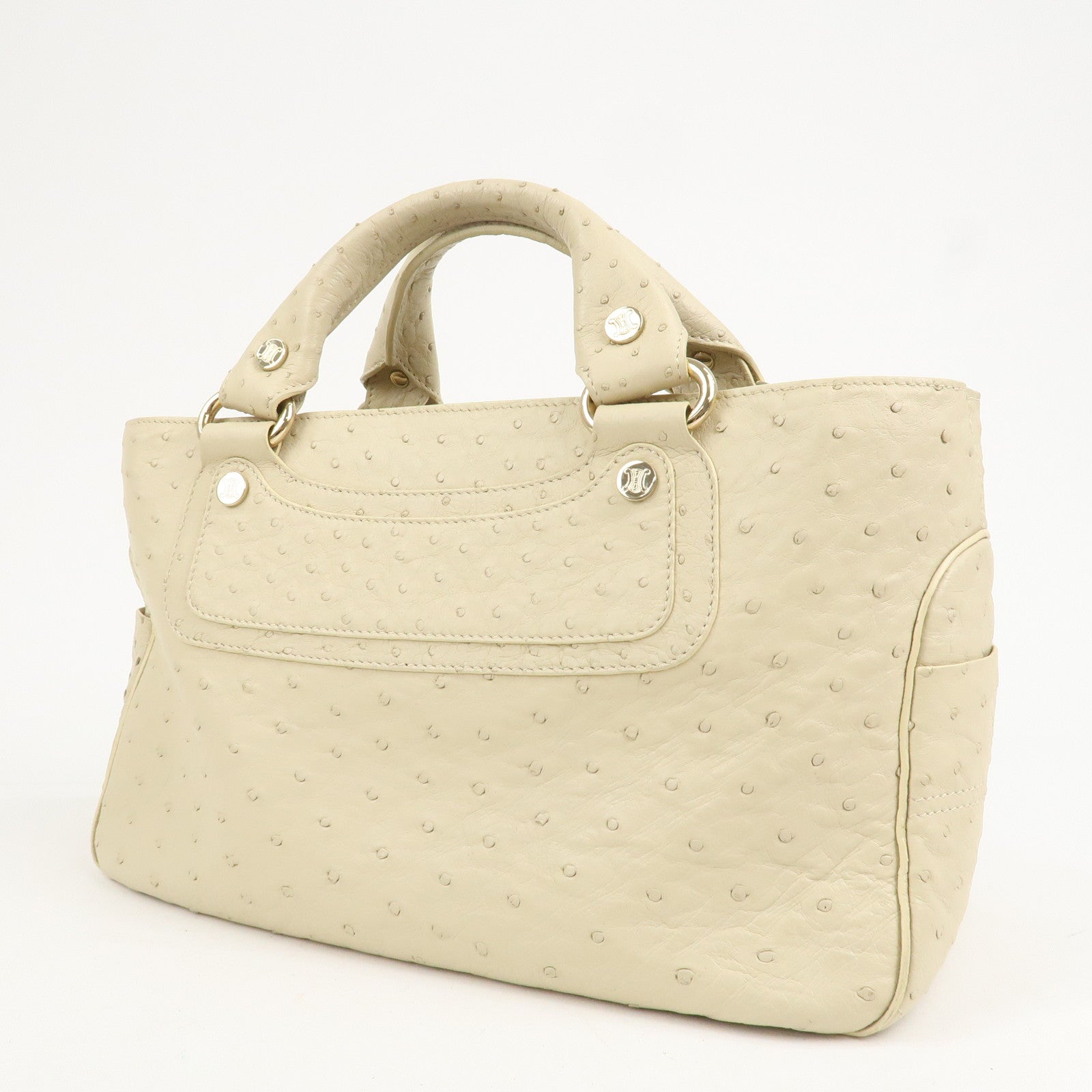 CELINE Ostrich Leather Boogie Bag Hand Bag Tote Bag  Ivory