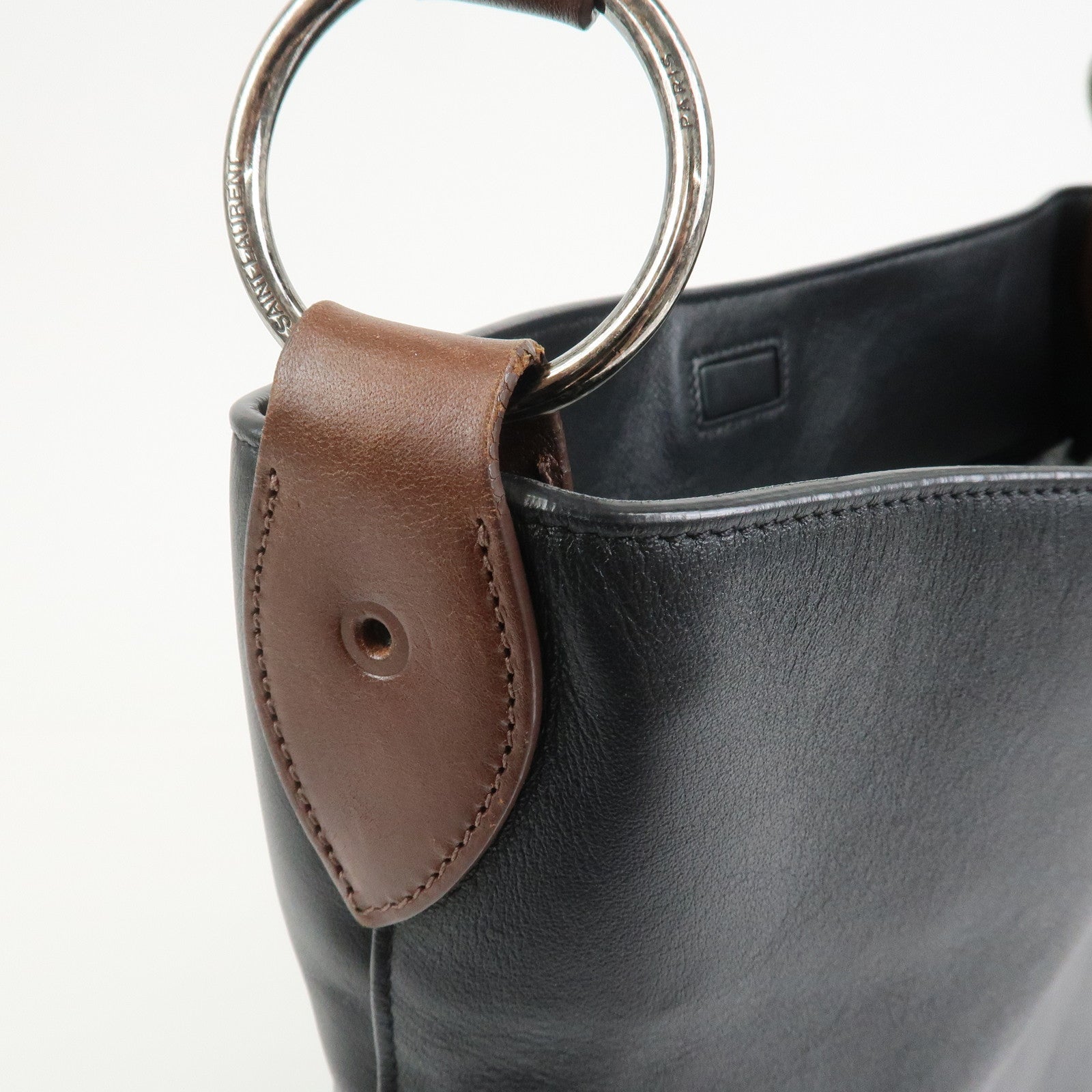 SAINT LAURENT PARIS Leather Shoulder Bag Black Brown