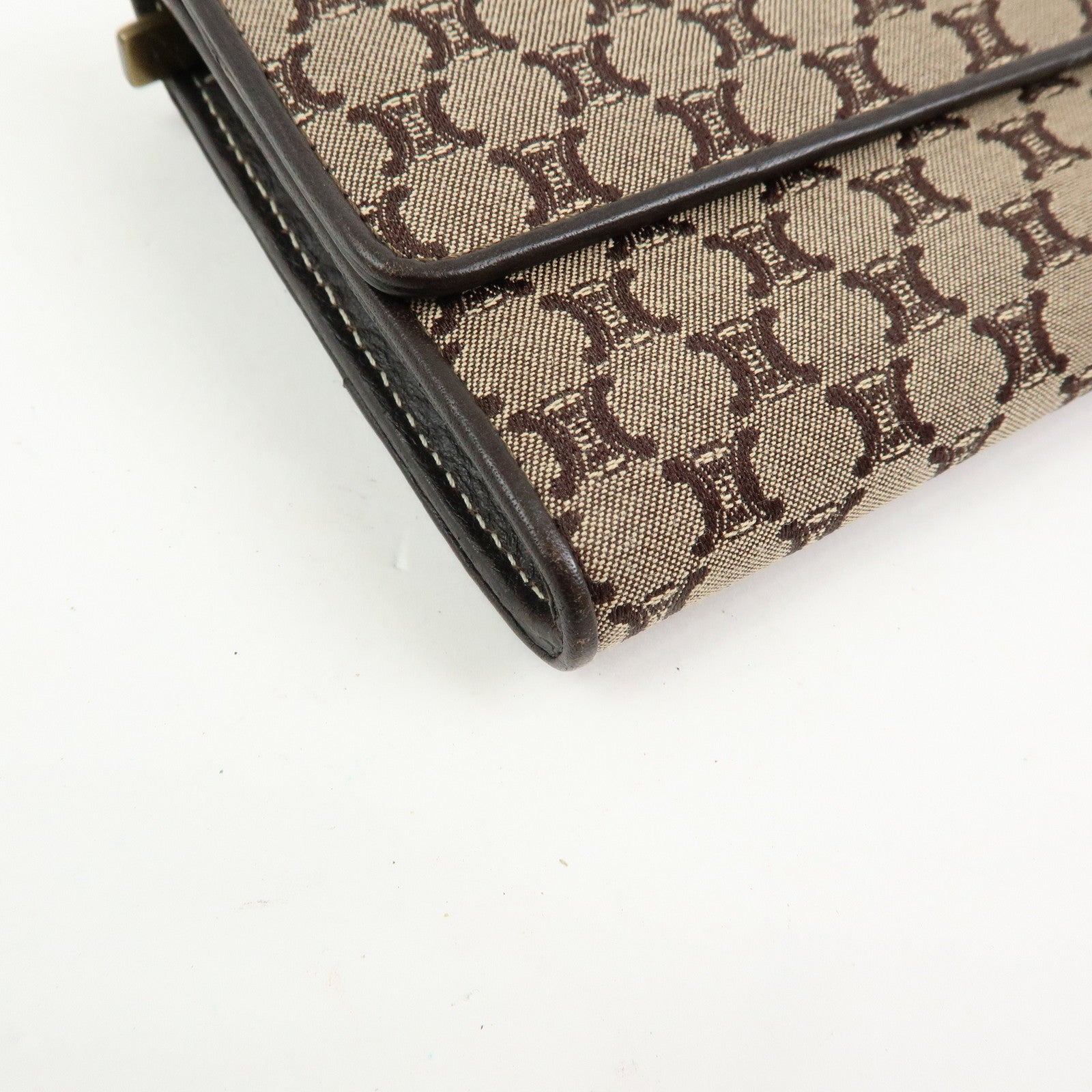 CELINE Macadam Canvas Leather Flap Long Wallet Beige Brown