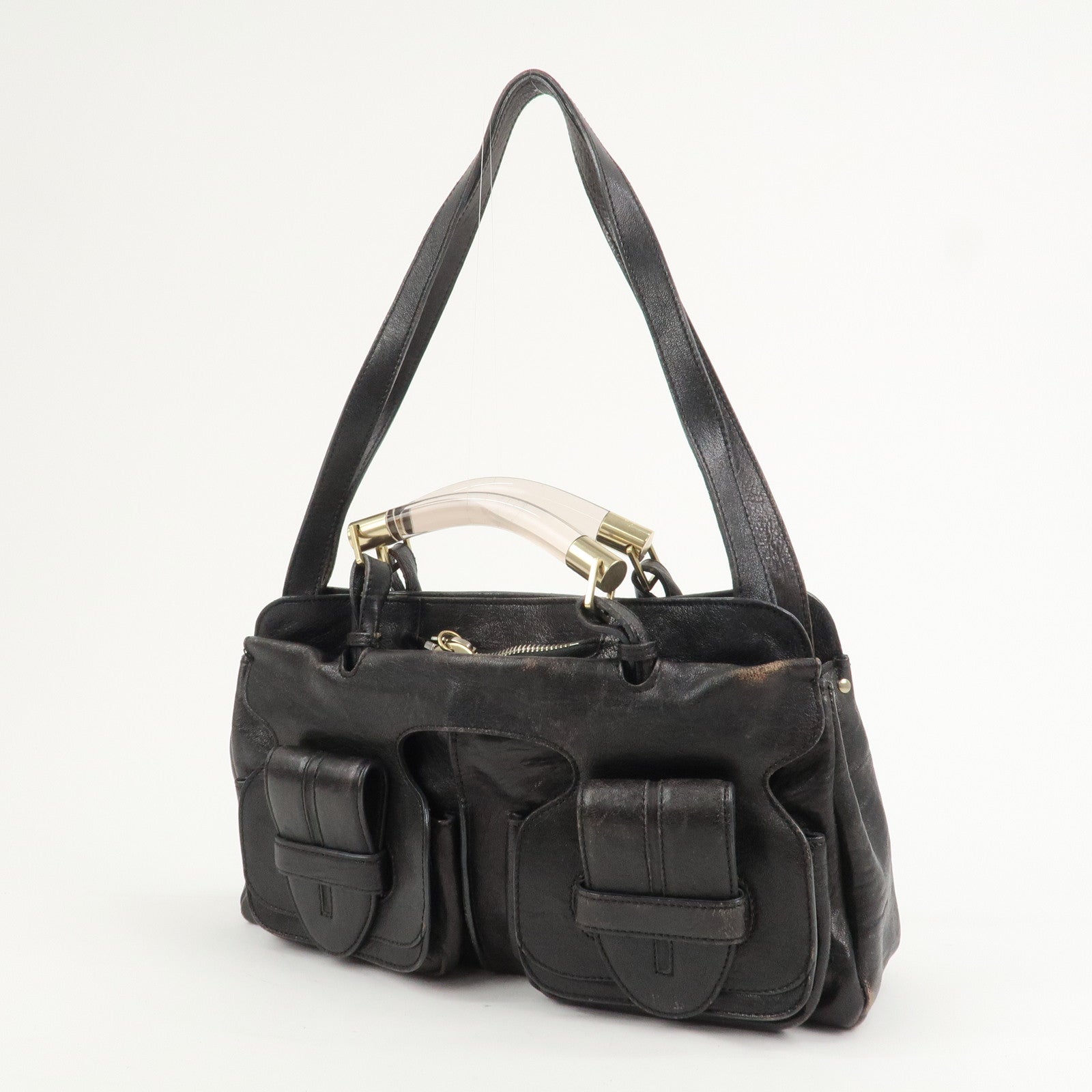 Chloe Leather Saskia 2Way Bag Hand Bag Shoulder Bag Black