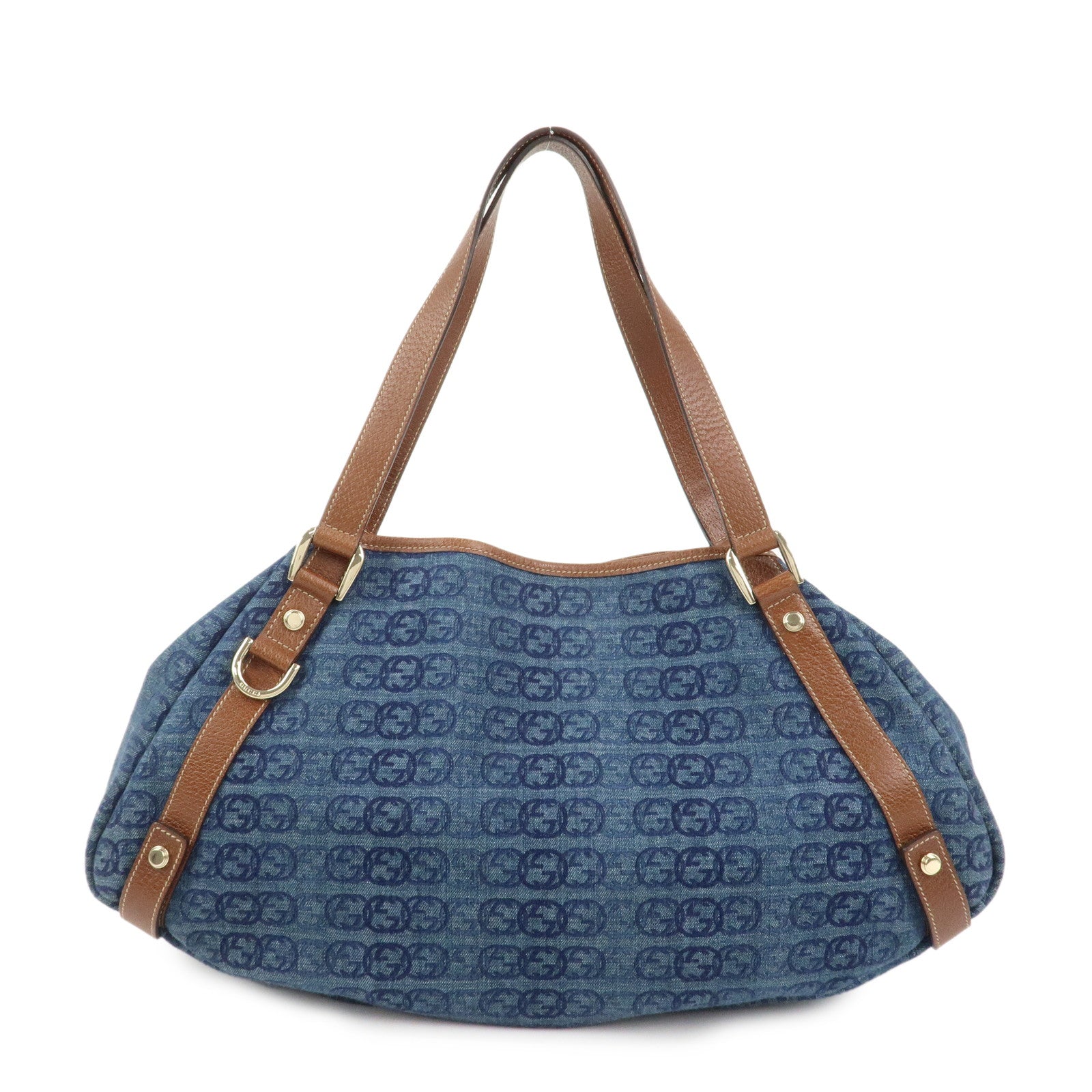 GUCCI Abbey GG Monogram Denim Leather Tote Bag Hand Bag130736