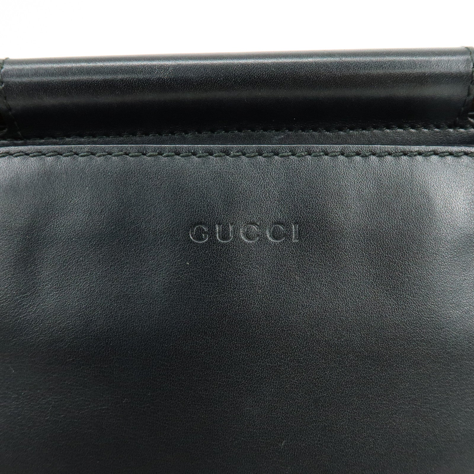 GUCCI Sherry Nymphaea Bamboo Leather 2Way Bag Black 459076