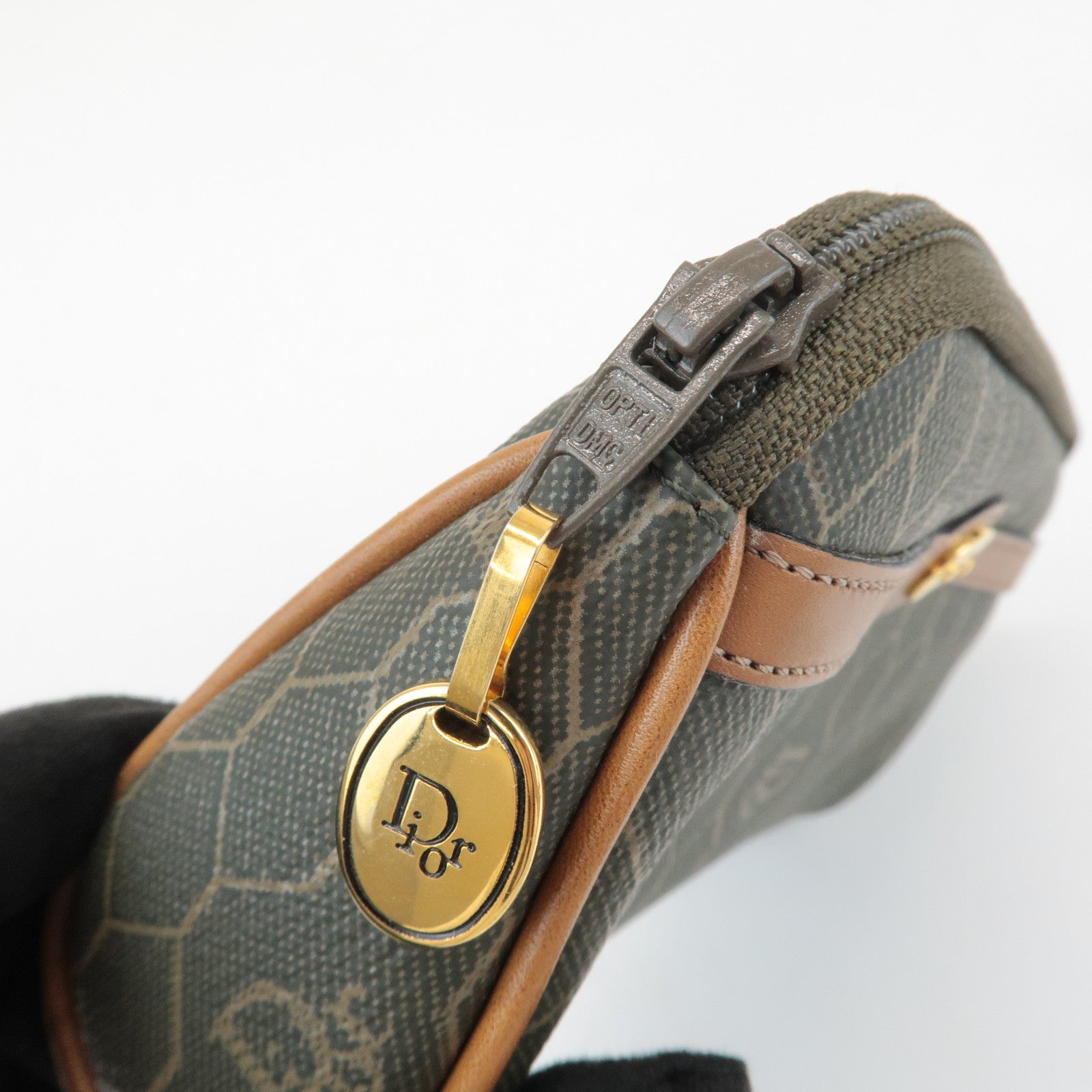 Chiristian Dior Honeycomb PVC Leather Pouch Brown