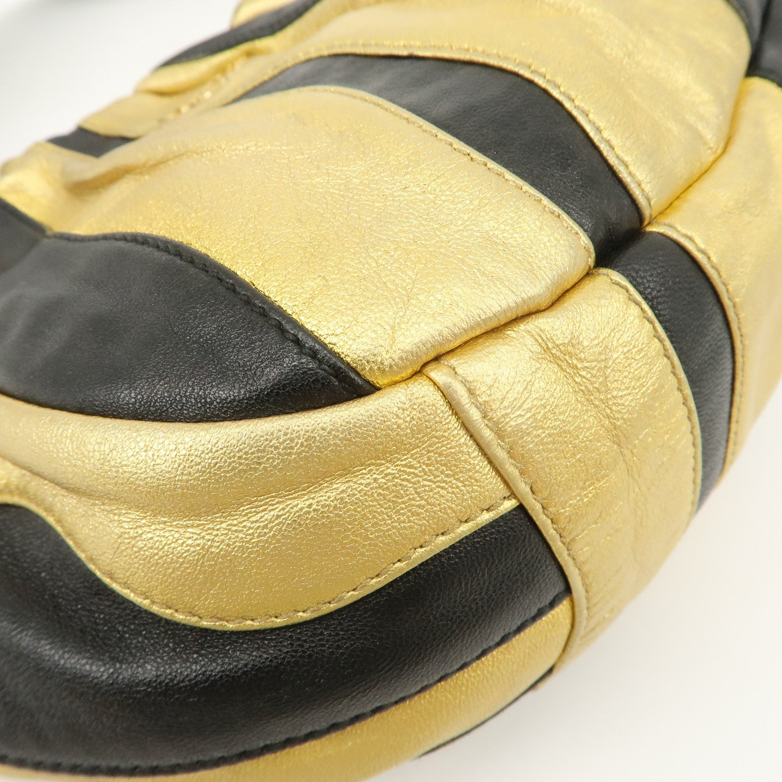 PRADA Leather Hand Bag Black Gold Hardware