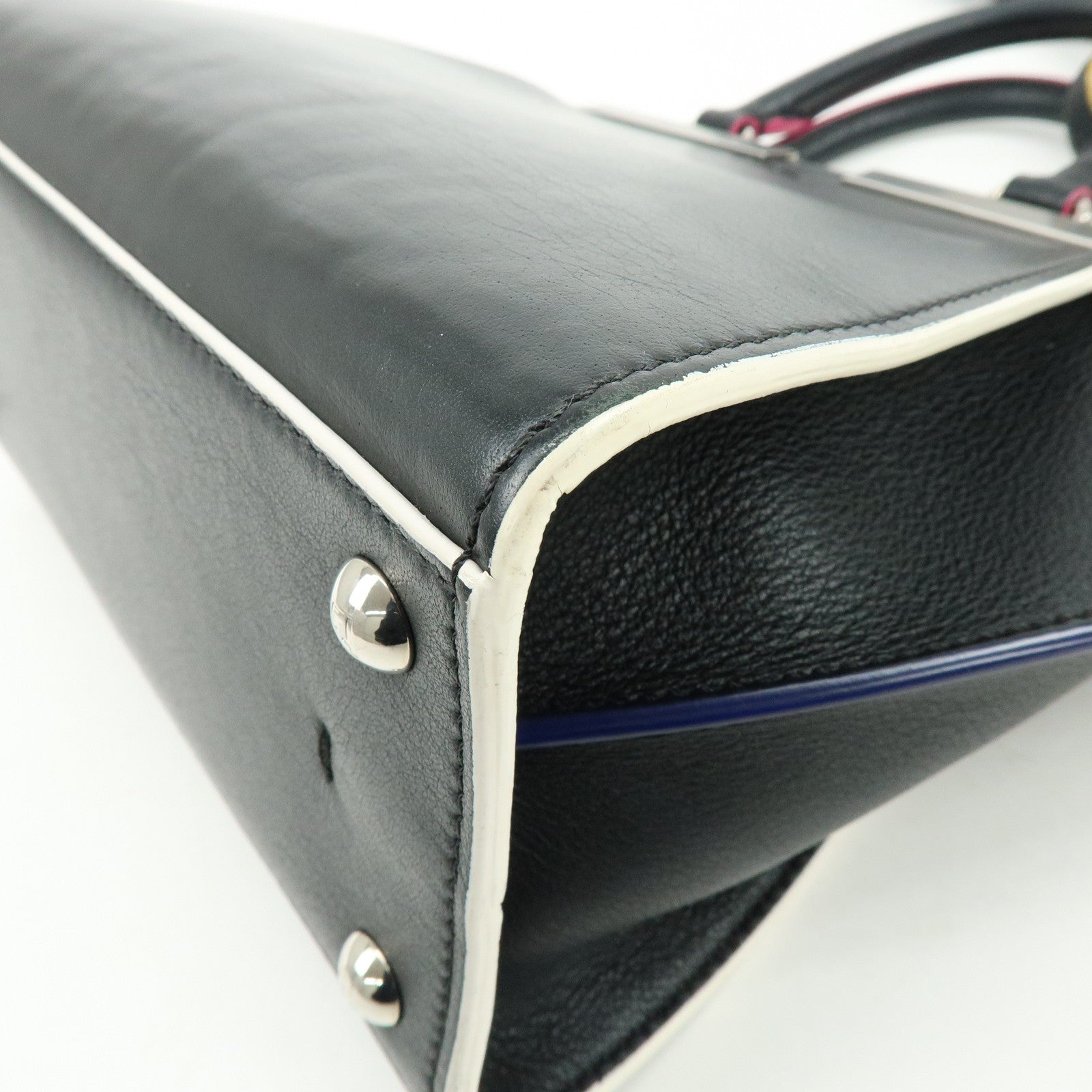 FENDI Trois Jours Leather 2Way Bag Hand Bag Shoulder Bag Black